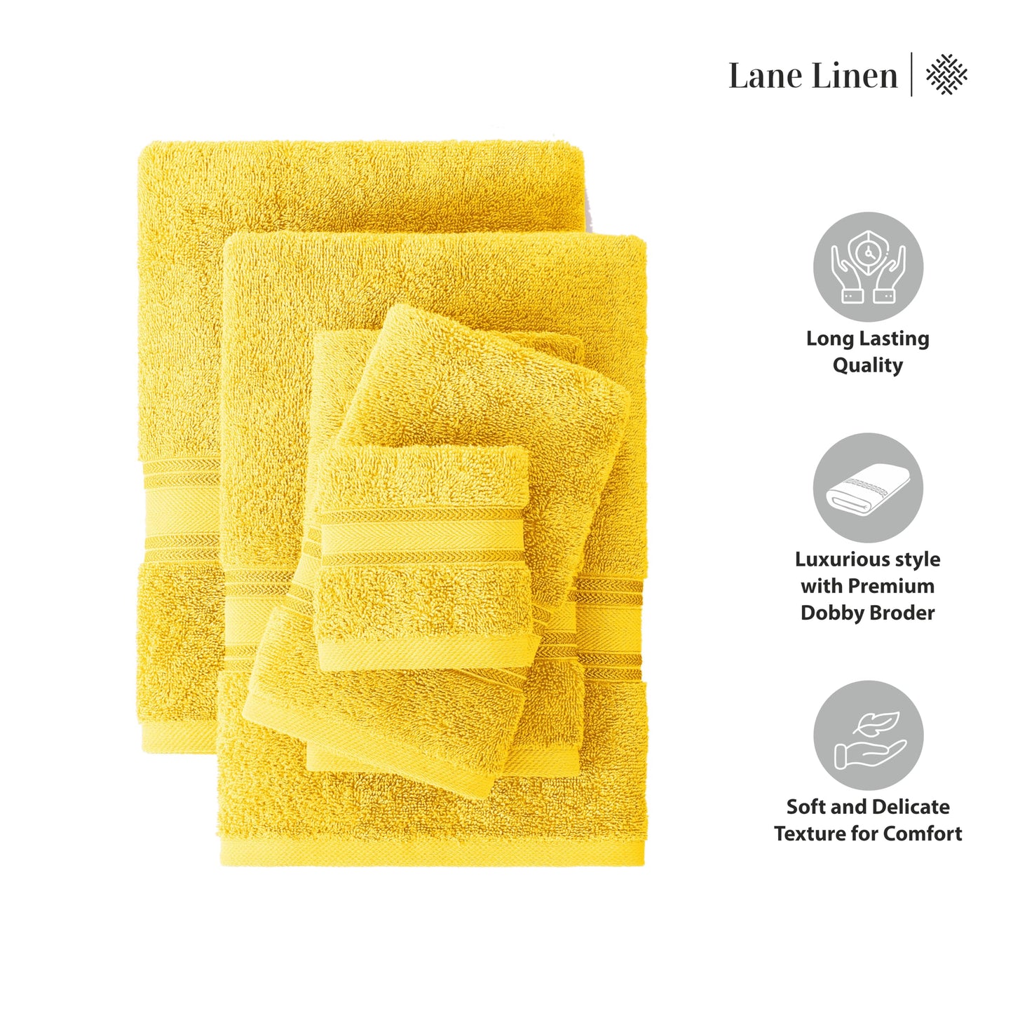 LANE LINEN Luxury Bath Towels Set - 6 Piece 100% CottonBathroom Zero Twist Shower Extra Absorbent Towel Super Soft 2 Hand Wash Cloths White