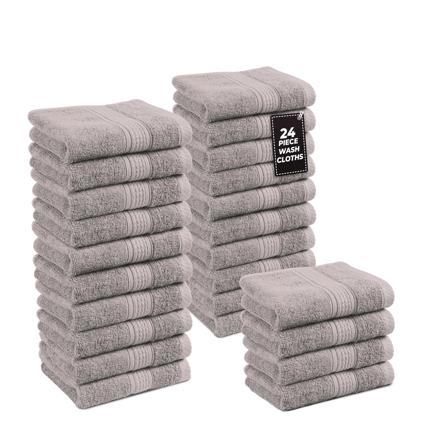 Premium 12 Pack Wash Cloths Set - 13x13 Inches, Highly Absorbent 100% Cotton Towels for Bathroom, Spa, Gym, Face - Grey