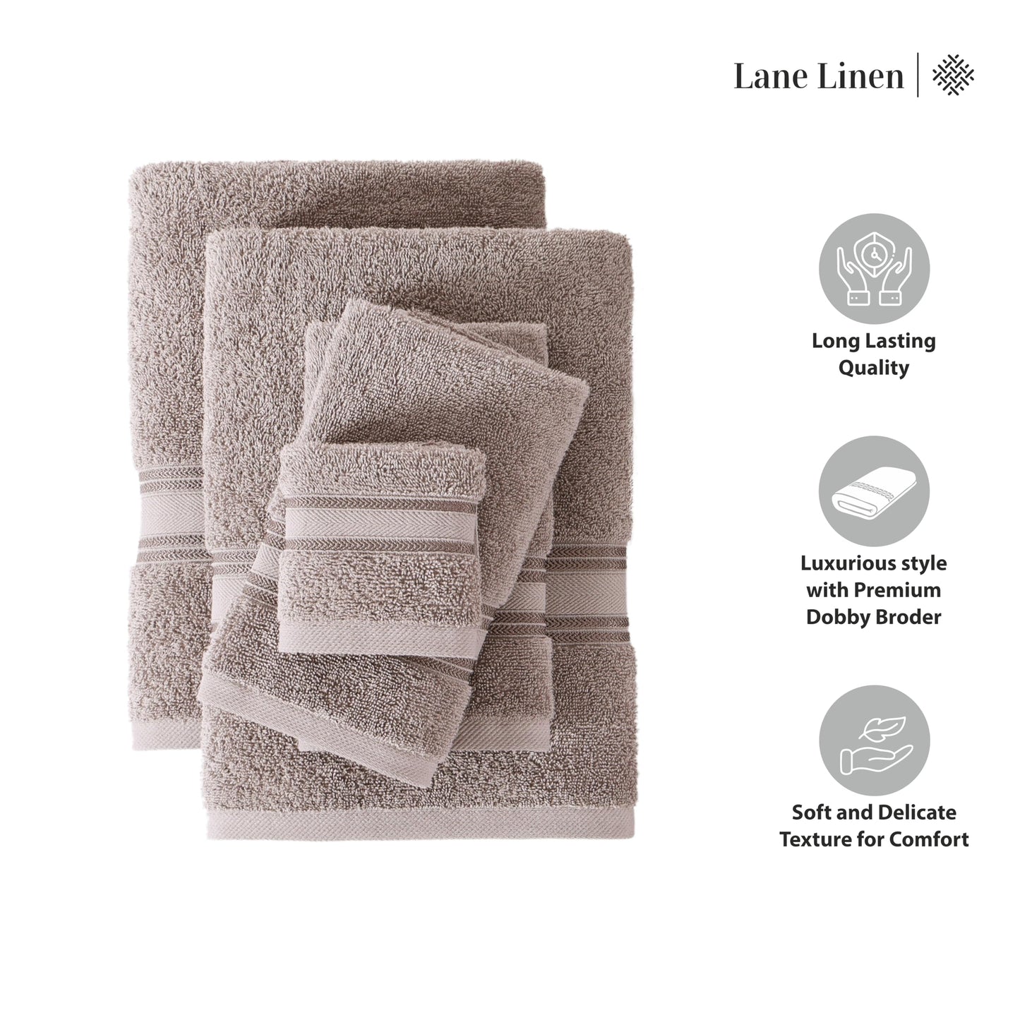 LANE LINEN Luxury Bath Towels Set - 6 Piece 100% CottonBathroom Zero Twist Shower Extra Absorbent Towel Super Soft 2 Hand Wash Cloths White