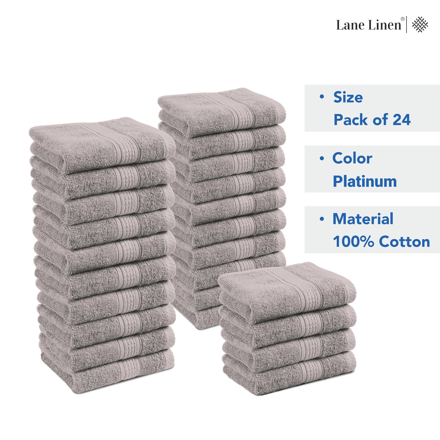 Premium 12 Pack Wash Cloths Set - 13x13 Inches, Highly Absorbent 100% Cotton Towels for Bathroom, Spa, Gym, Face - Grey