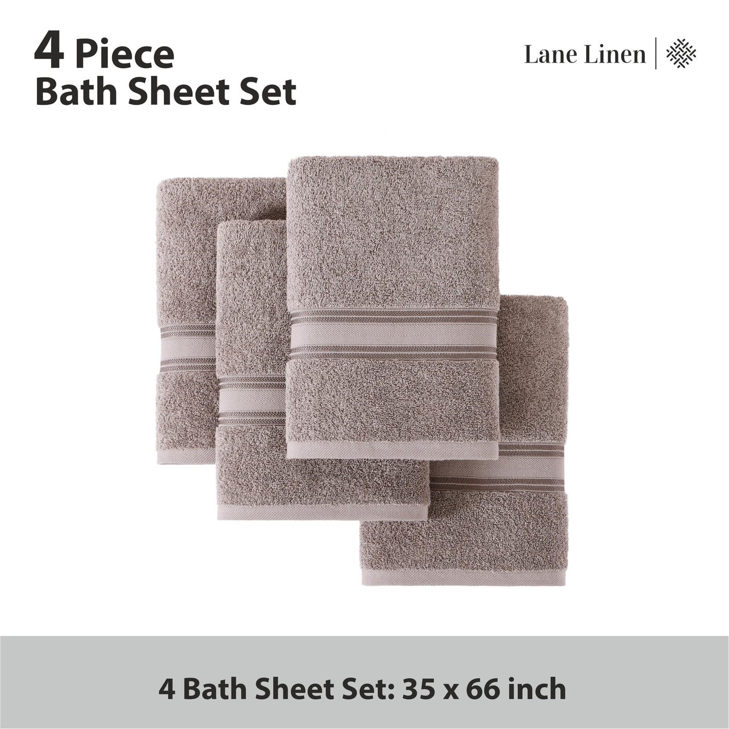 Large Bath Towels - 100% Cotton Bath Sheets, Extra Large Bath Towels, Zero Twist, 4 Piece Bath Sheet Set, Quick Dry, Super Soft Shower Towels, Highly Absorbent Bathroom Towels - Platinum