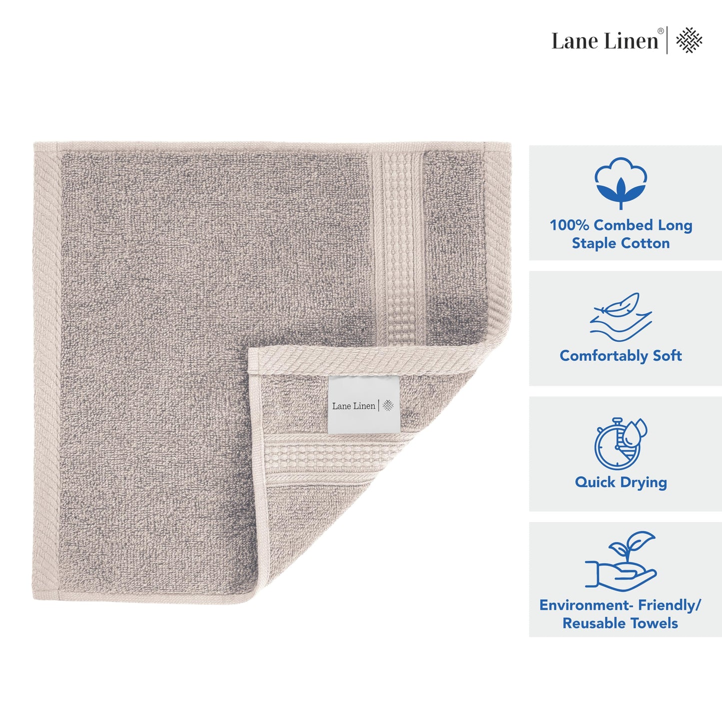 Premium 12 Pack Wash Cloths Set - 13x13 Inches, Highly Absorbent 100% Cotton Towels for Bathroom, Spa, Gym, Face - Grey