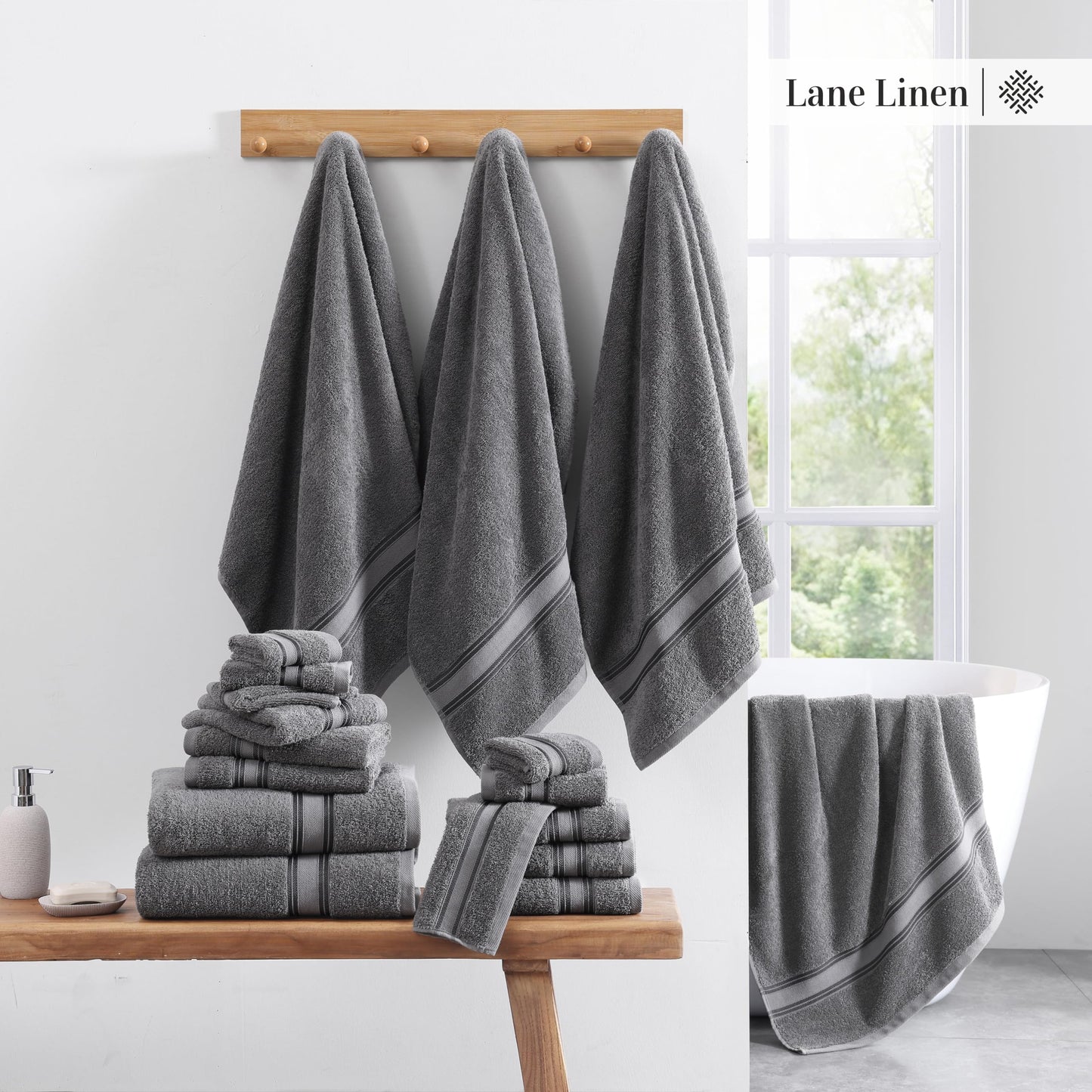 LANE LINEN Luxury Bath Towels Set - 6 Piece 100% CottonBathroom Zero Twist Shower Extra Absorbent Towel Super Soft 2 Hand Wash Cloths White