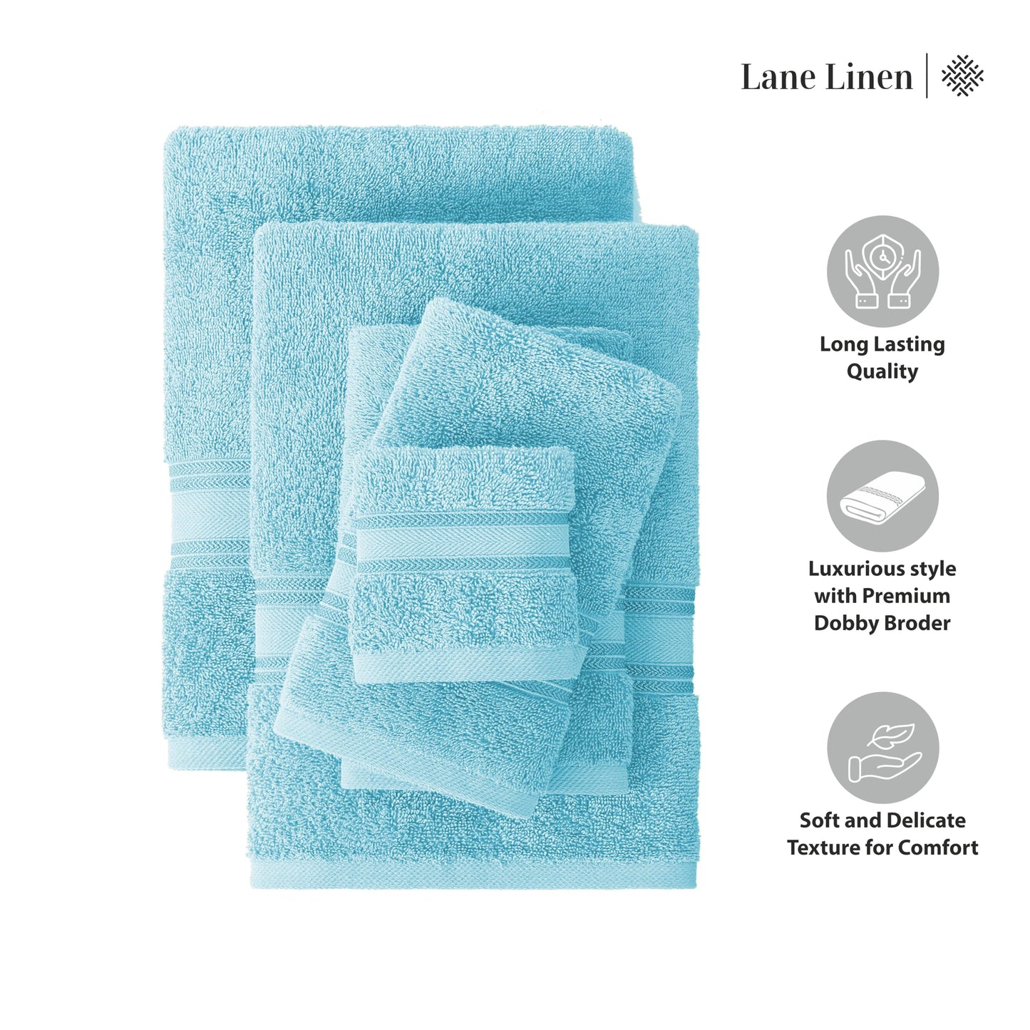 LANE LINEN Luxury Bath Towels Set - 6 Piece 100% CottonBathroom Zero Twist Shower Extra Absorbent Towel Super Soft 2 Hand Wash Cloths White