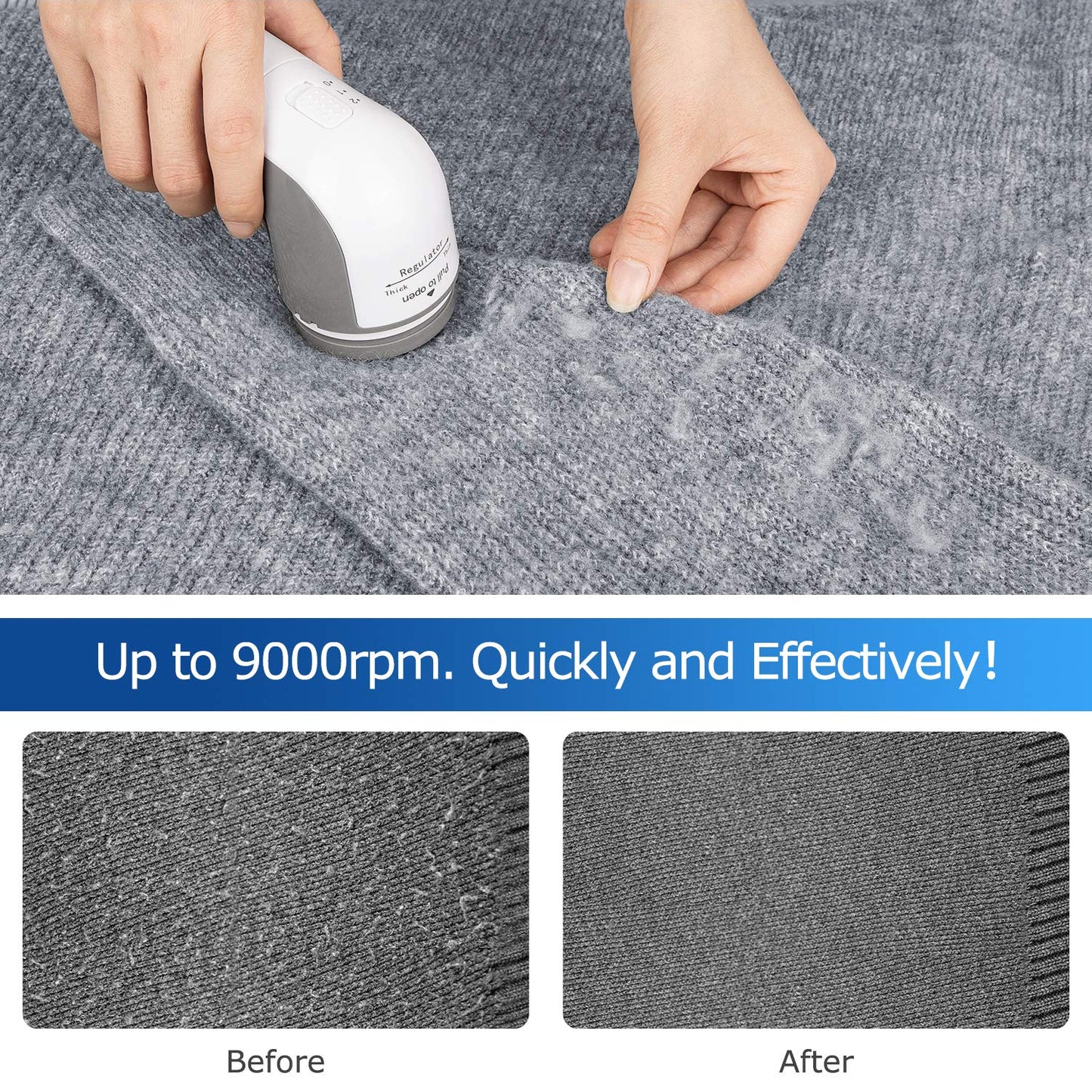 BEAUTURAL Lint Remover Fabric Shaver and Sweater Defuzzer with 2-Speeds, 2 Replaceable Stainless Steel Blades, Battery Operated