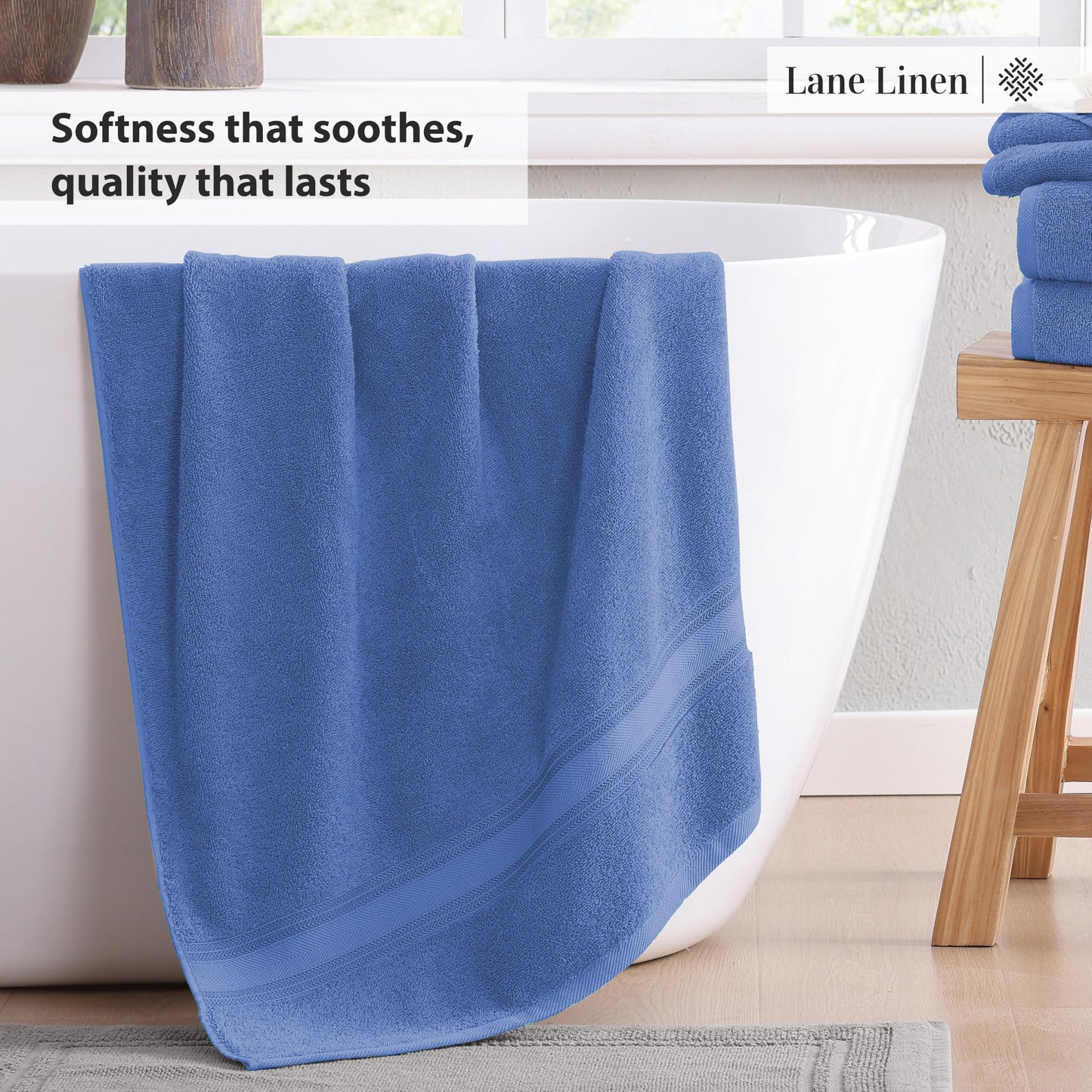 LANE LINEN Luxury Bath Towels Set - 6 Piece 100% CottonBathroom Zero Twist Shower Extra Absorbent Towel Super Soft 2 Hand Wash Cloths White