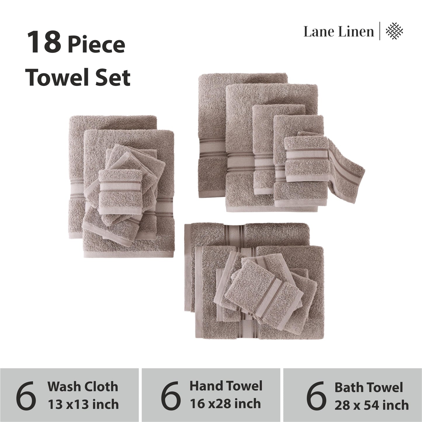 LANE LINEN Luxury Bath Towels Set - 6 Piece 100% CottonBathroom Zero Twist Shower Extra Absorbent Towel Super Soft 2 Hand Wash Cloths White