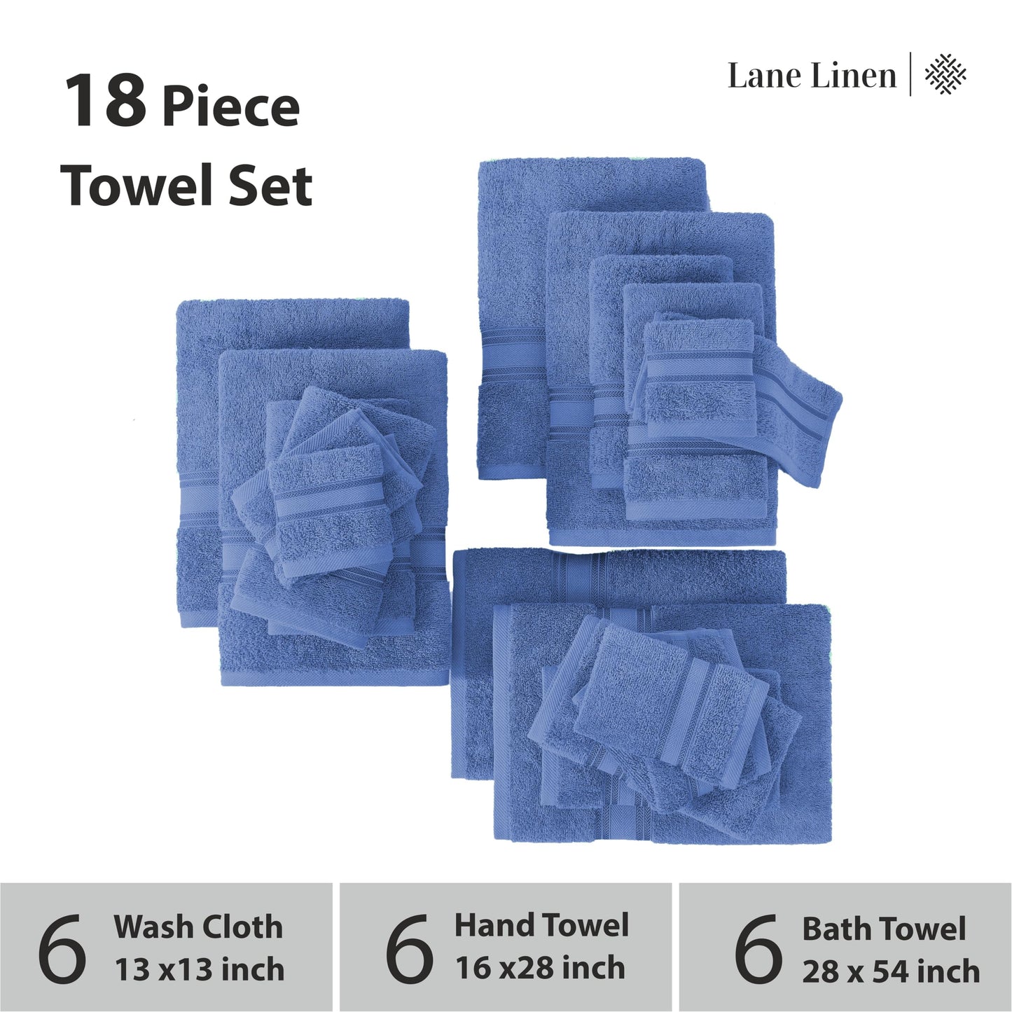 LANE LINEN Luxury Bath Towels Set - 6 Piece 100% CottonBathroom Zero Twist Shower Extra Absorbent Towel Super Soft 2 Hand Wash Cloths White