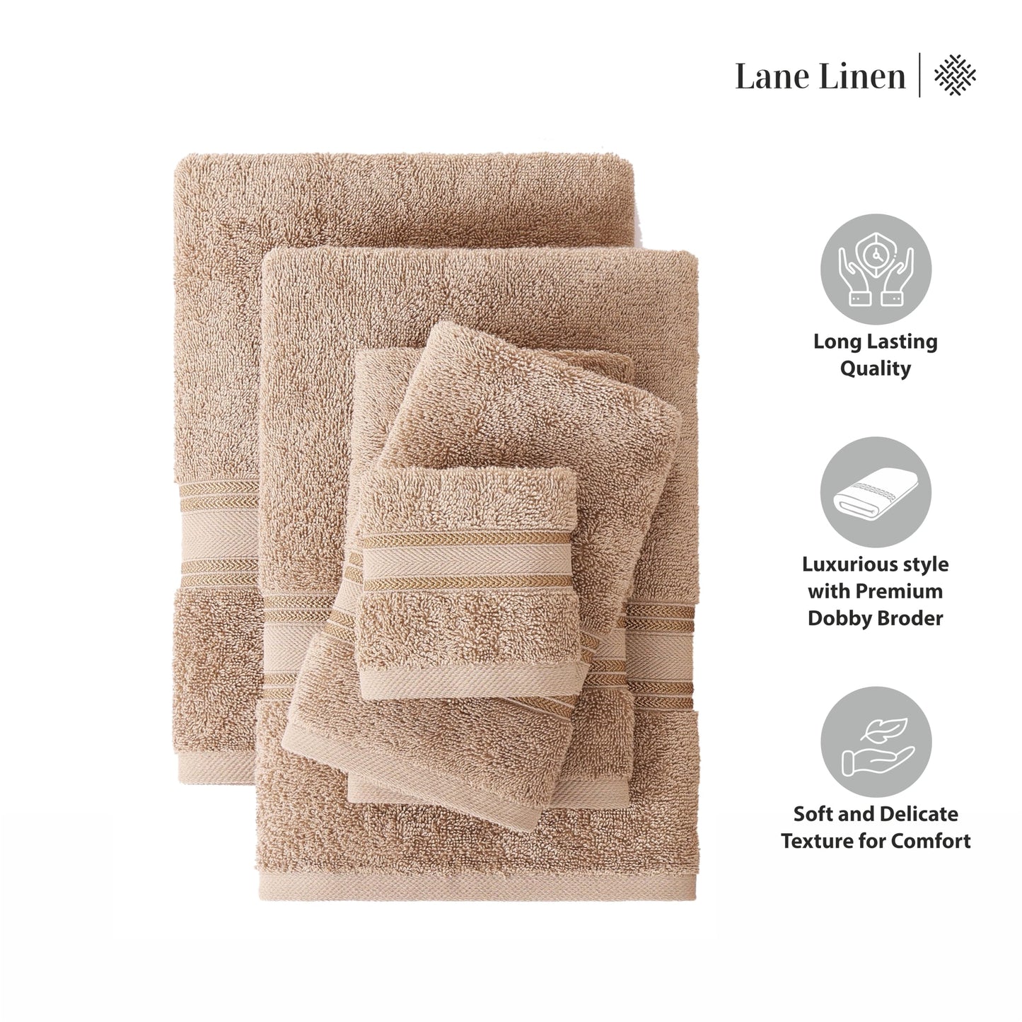 LANE LINEN Luxury Bath Towels Set - 6 Piece 100% CottonBathroom Zero Twist Shower Extra Absorbent Towel Super Soft 2 Hand Wash Cloths White