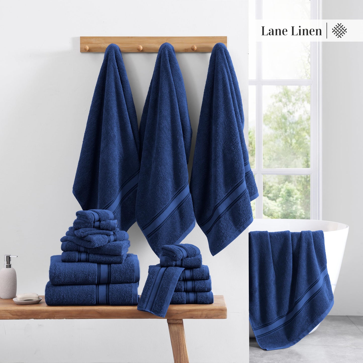 LANE LINEN Luxury Bath Towels Set - 6 Piece 100% CottonBathroom Zero Twist Shower Extra Absorbent Towel Super Soft 2 Hand Wash Cloths White