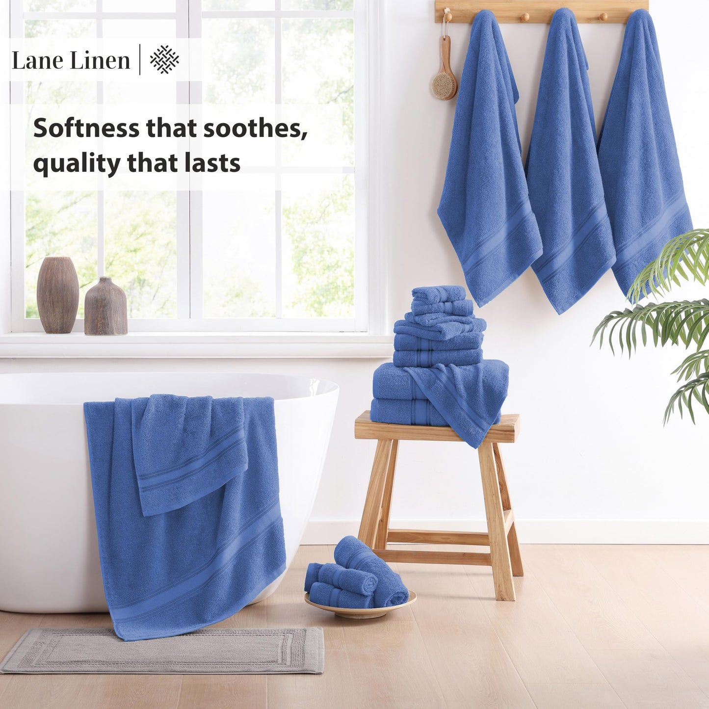 LANE LINEN Luxury Bath Towels Set - 6 Piece 100% CottonBathroom Zero Twist Shower Extra Absorbent Towel Super Soft 2 Hand Wash Cloths White