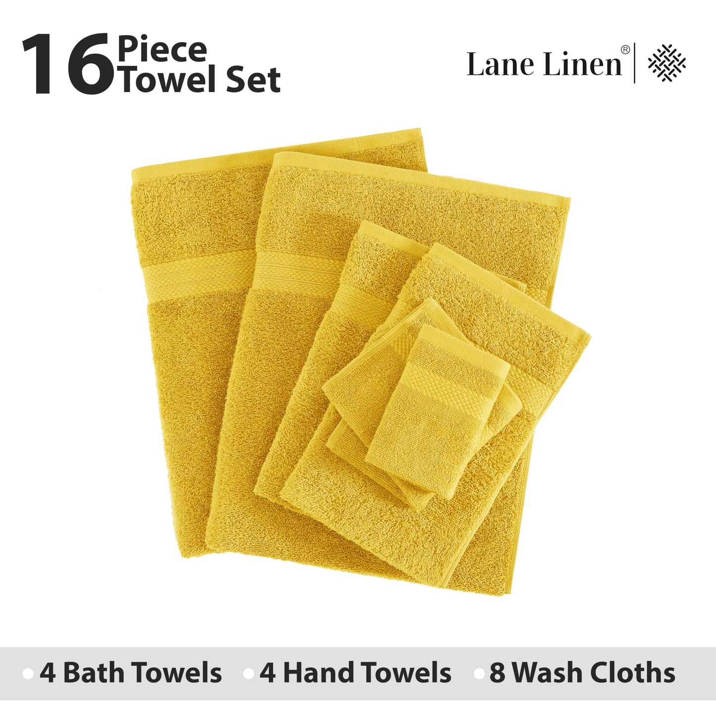 LANE LINEN 100% Cotton Bath Towels for Bathroom Set-Space Grey Bath Towel Set, 2 Luxury Bath Towels Extra Large, 4 Space Grey Hand Towels for Bathroom and 4 Washcloths Sets- 10 PC Bathroom Towels Set