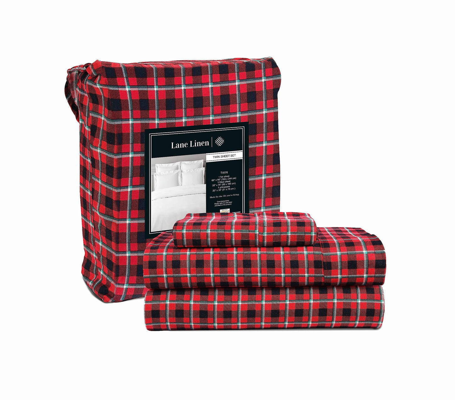 100% Cotton Flannel Sheets Set - Queen Size Flannel Sheets, 4-Piece Luxury Bedding Sets, Lightweight, Brushed for Extra Softness, Warm and Cozy, 16" Deep Pocket - Red Checks