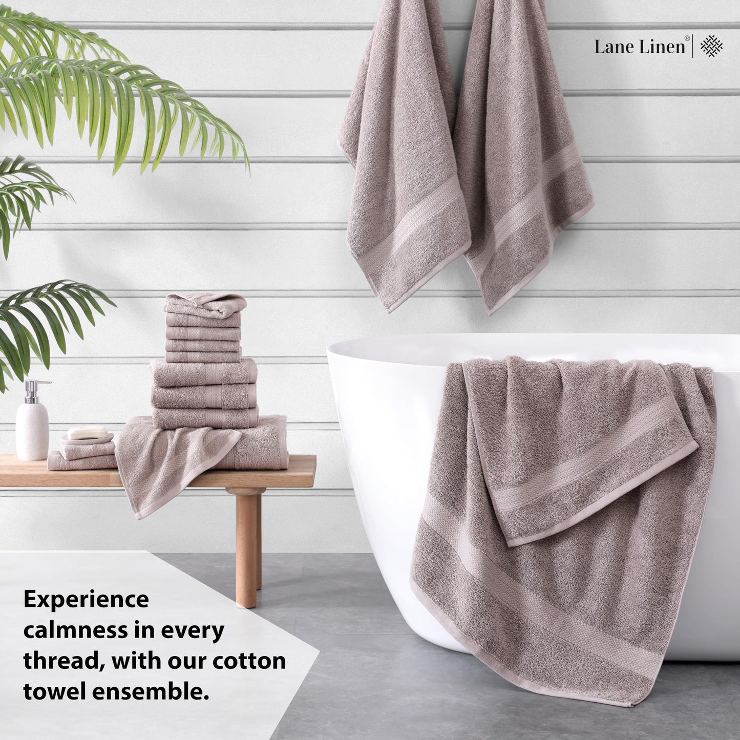 LANE LINEN 100% Cotton Bath Towels for Bathroom Set-Space Grey Bath Towel Set, 2 Luxury Bath Towels Extra Large, 4 Space Grey Hand Towels for Bathroom and 4 Washcloths Sets- 10 PC Bathroom Towels Set