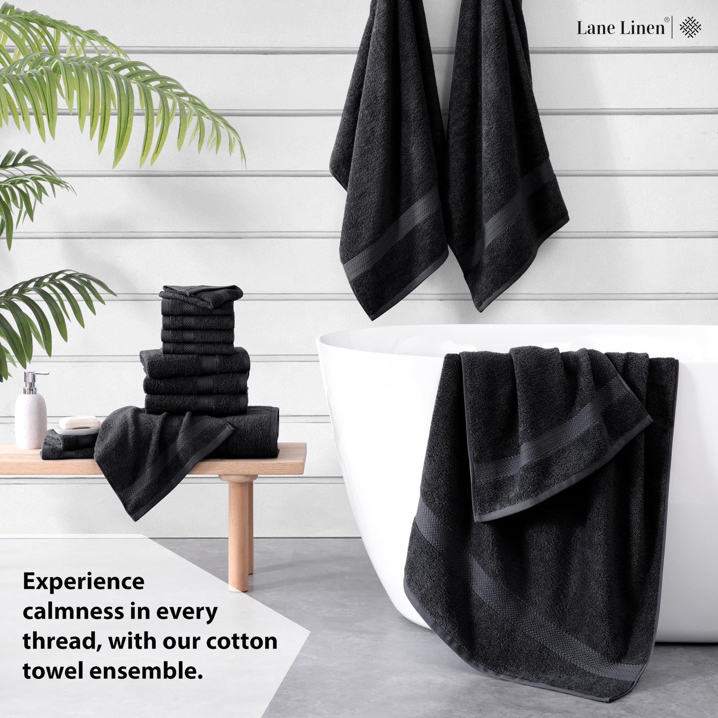 LANE LINEN 100% Cotton Bath Towels for Bathroom Set-Space Grey Bath Towel Set, 2 Luxury Bath Towels Extra Large, 4 Space Grey Hand Towels for Bathroom and 4 Washcloths Sets- 10 PC Bathroom Towels Set