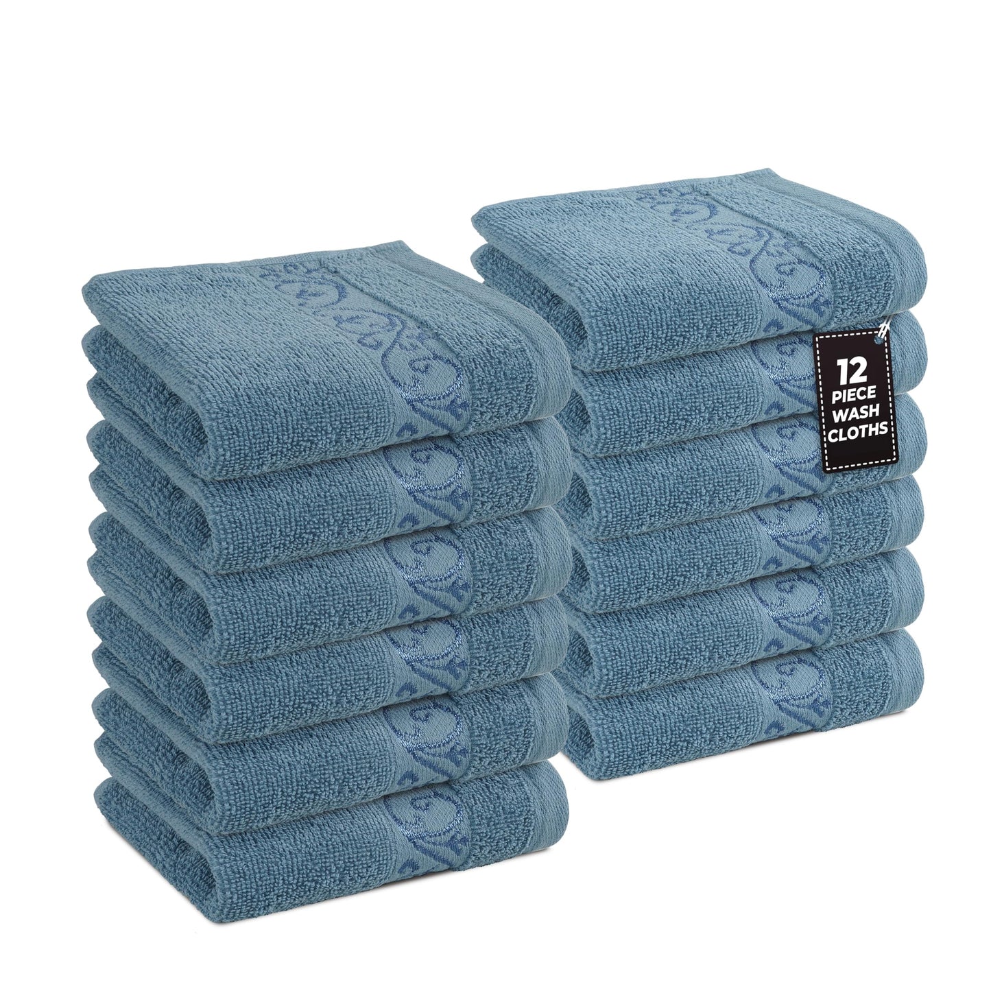 Premium 12 Pack Wash Cloths Set - 13x13 Inches, Highly Absorbent 100% Cotton Towels for Bathroom, Spa, Gym, Face - Grey