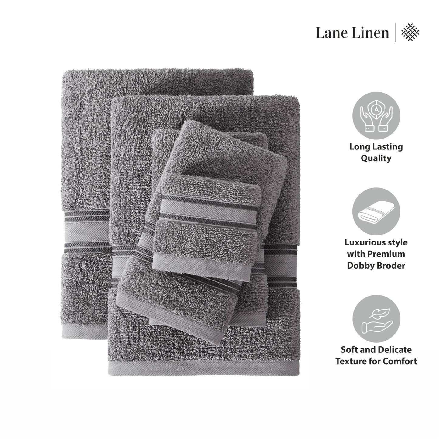 LANE LINEN Luxury Bath Towels Set - 6 Piece 100% CottonBathroom Zero Twist Shower Extra Absorbent Towel Super Soft 2 Hand Wash Cloths White