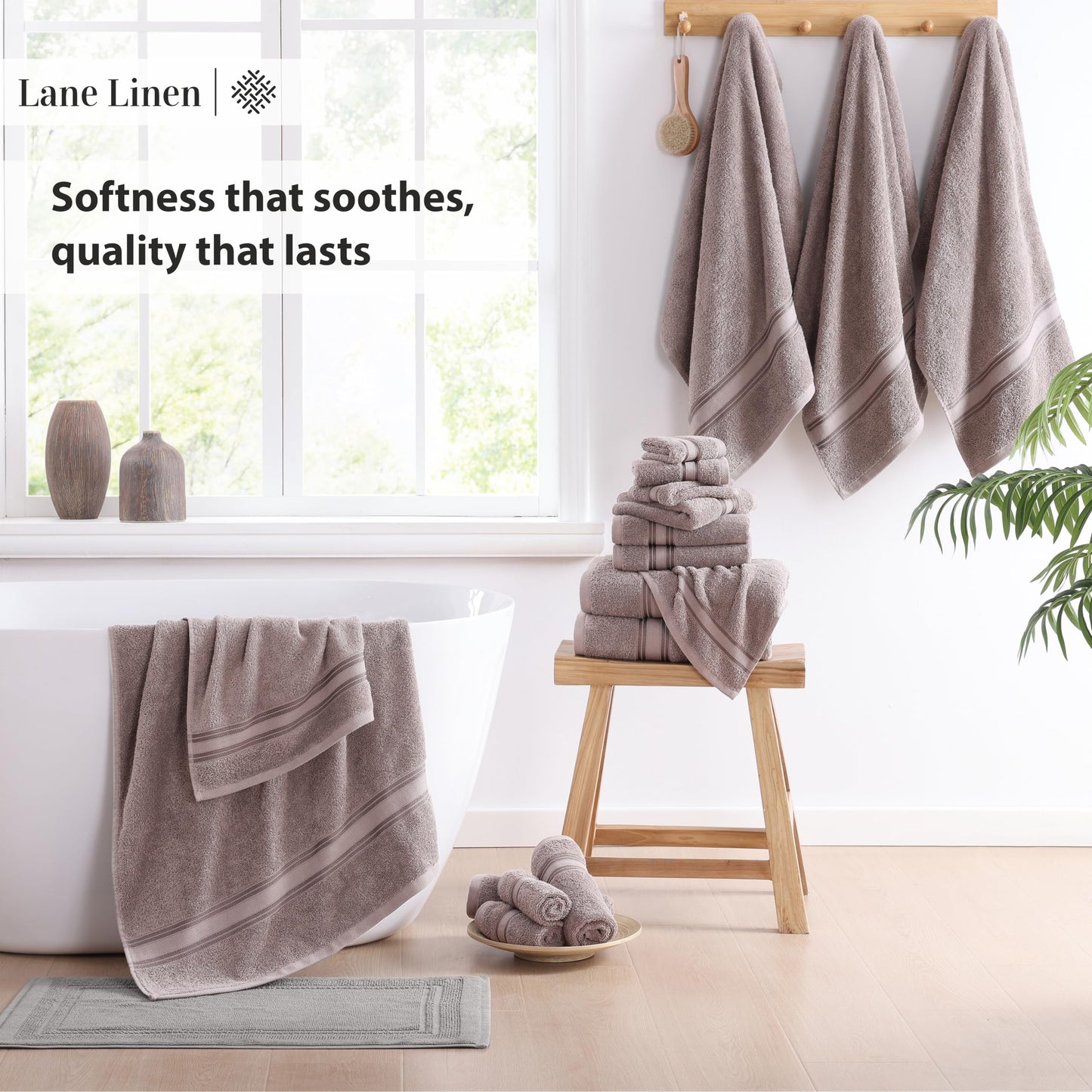 LANE LINEN Luxury Bath Towels Set - 6 Piece 100% CottonBathroom Zero Twist Shower Extra Absorbent Towel Super Soft 2 Hand Wash Cloths White