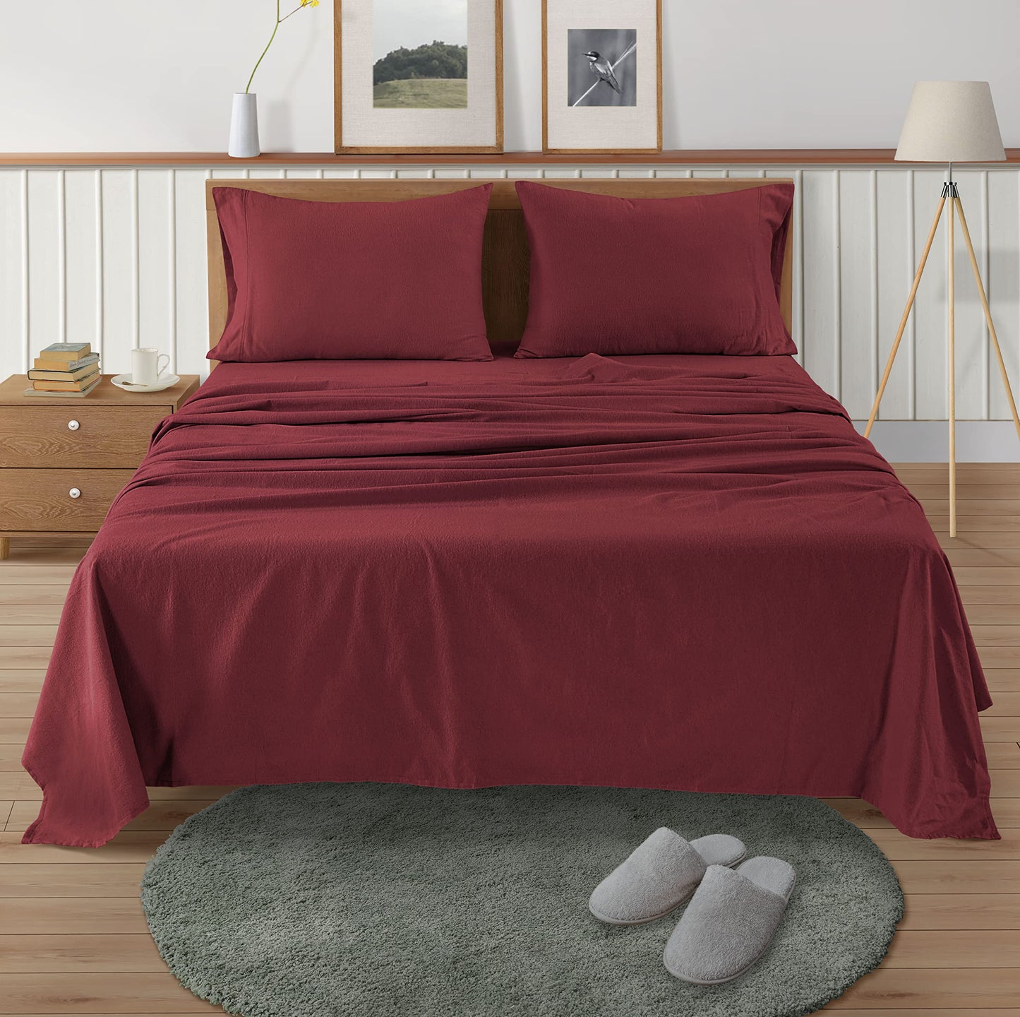 100% Cotton Flannel Sheets Set - Queen Size Flannel Sheets, 4-Piece Luxury Bedding Sets, Lightweight, Brushed for Extra Softness, Warm and Cozy, 16" Deep Pocket - Red Checks