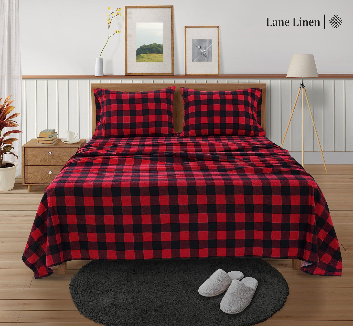 100% Cotton Flannel Sheets Set - Queen Size Flannel Sheets, 4-Piece Luxury Bedding Sets, Lightweight, Brushed for Extra Softness, Warm and Cozy, 16" Deep Pocket - Red Checks