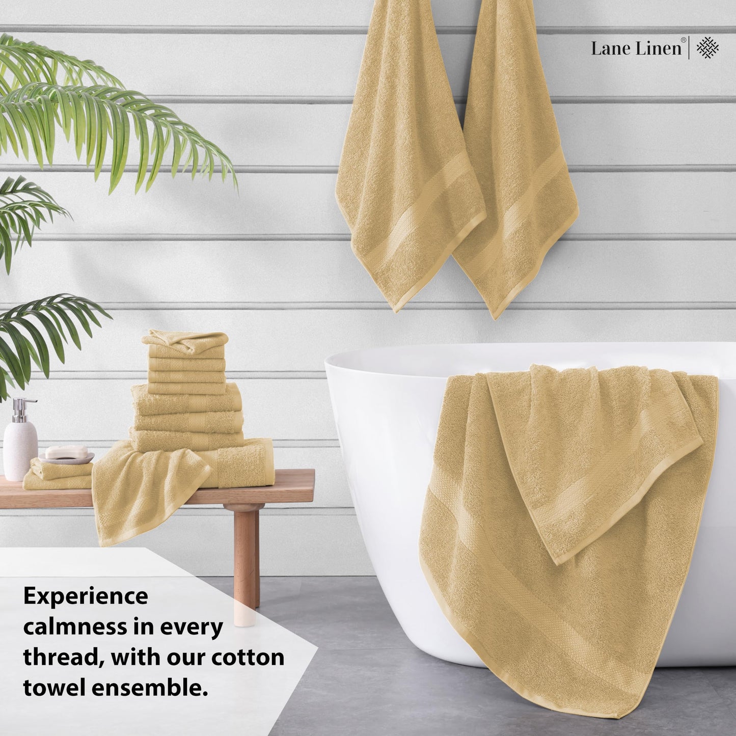 LANE LINEN 100% Cotton Bath Towels for Bathroom Set-Space Grey Bath Towel Set, 2 Luxury Bath Towels Extra Large, 4 Space Grey Hand Towels for Bathroom and 4 Washcloths Sets- 10 PC Bathroom Towels Set