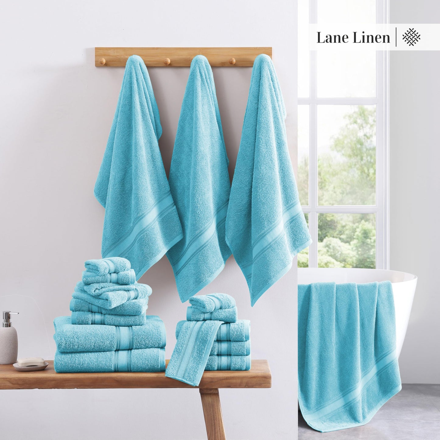 LANE LINEN Luxury Bath Towels Set - 6 Piece 100% CottonBathroom Zero Twist Shower Extra Absorbent Towel Super Soft 2 Hand Wash Cloths White