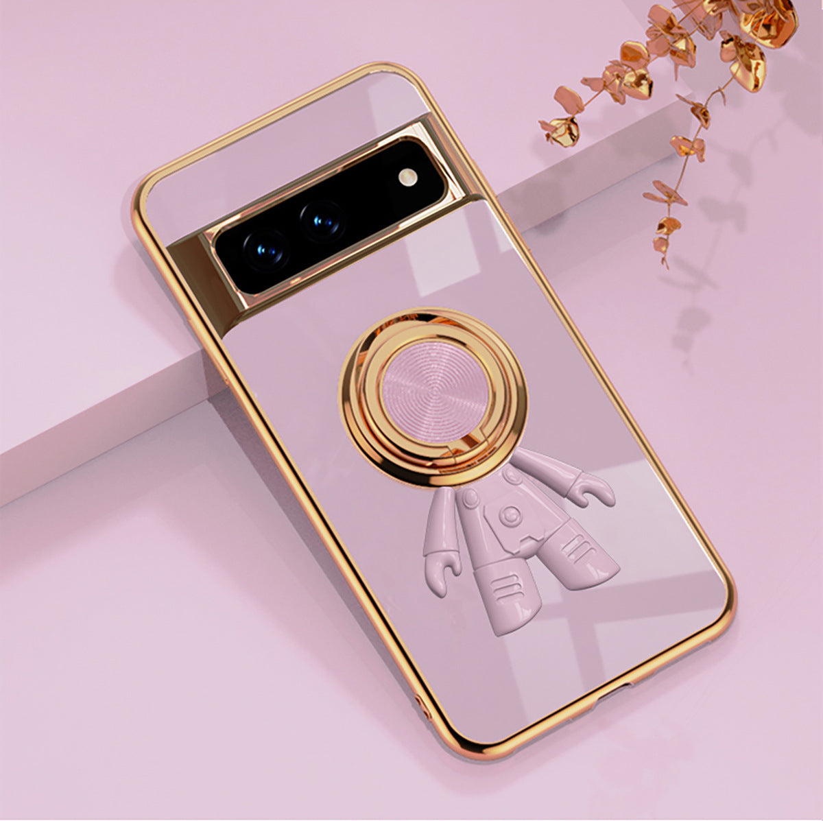 Applicable Phone Case Electroplated Silicone Fastened Ring Bracket Spaceman Cartoon Protective Cover