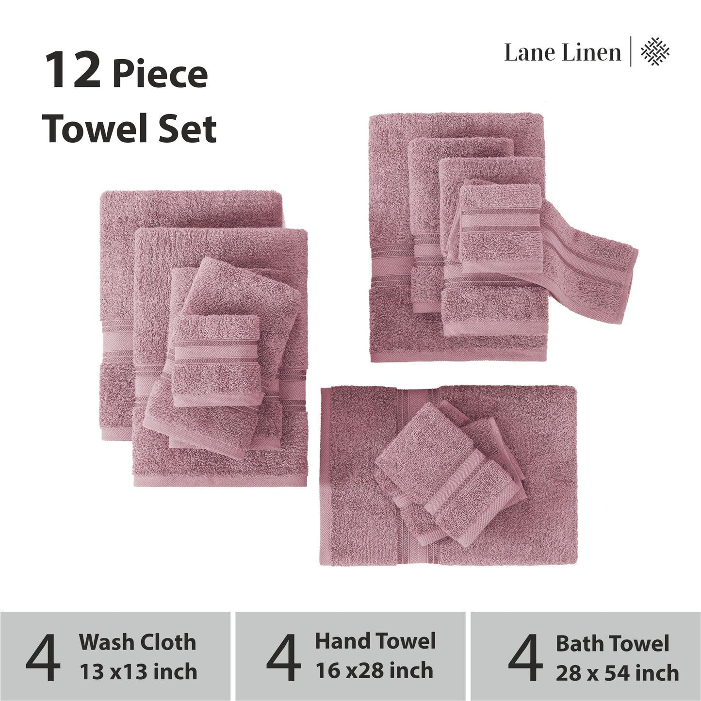 LANE LINEN Luxury Bath Towels Set - 6 Piece 100% CottonBathroom Zero Twist Shower Extra Absorbent Towel Super Soft 2 Hand Wash Cloths White