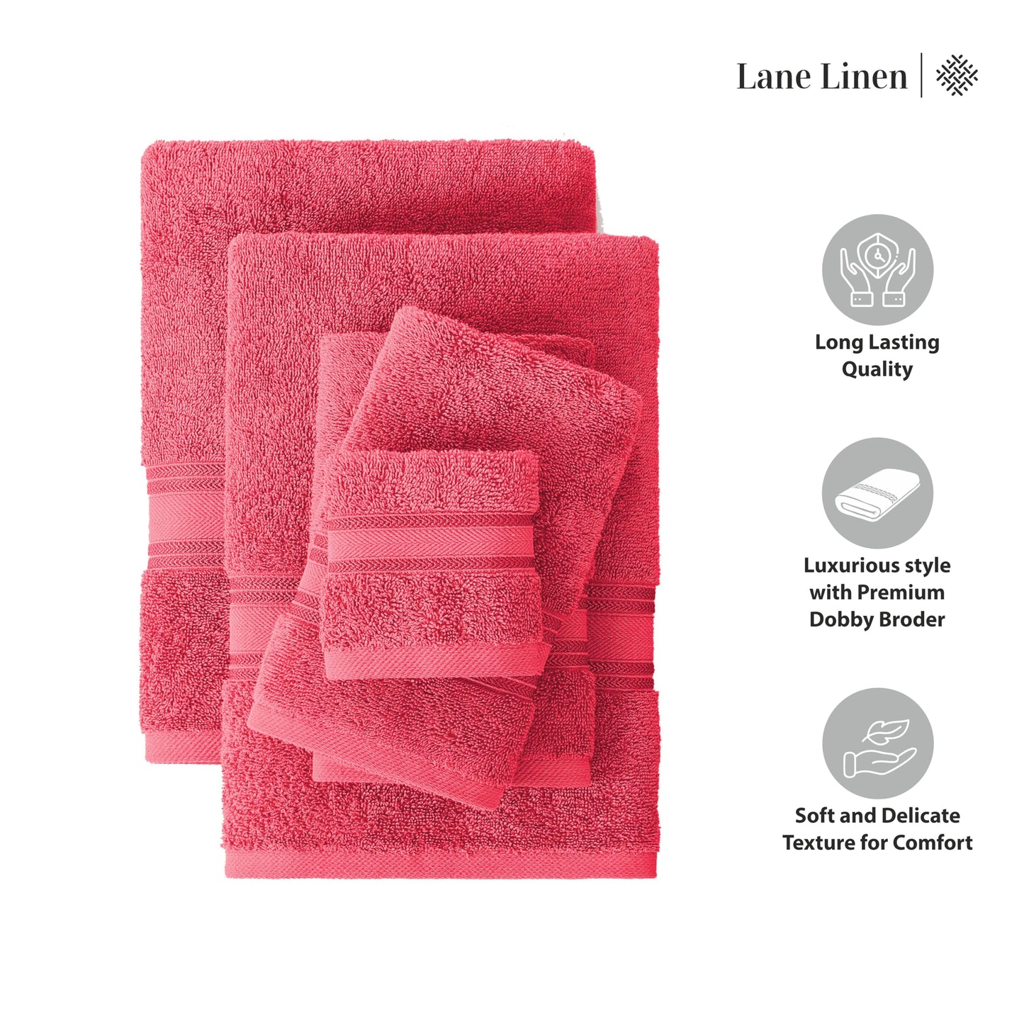 LANE LINEN Luxury Bath Towels Set - 6 Piece 100% CottonBathroom Zero Twist Shower Extra Absorbent Towel Super Soft 2 Hand Wash Cloths White