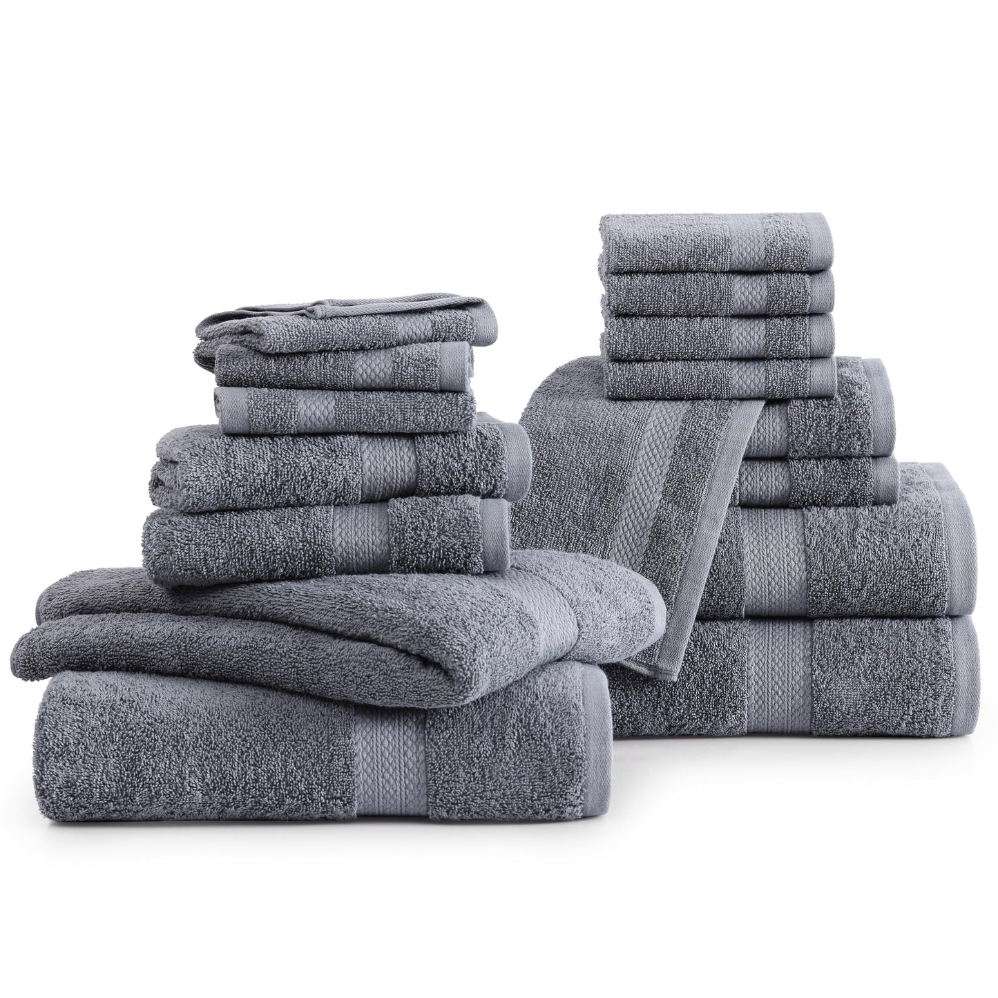 LANE LINEN 100% Cotton Bath Towels for Bathroom Set-Space Grey Bath Towel Set, 2 Luxury Bath Towels Extra Large, 4 Space Grey Hand Towels for Bathroom and 4 Washcloths Sets- 10 PC Bathroom Towels Set