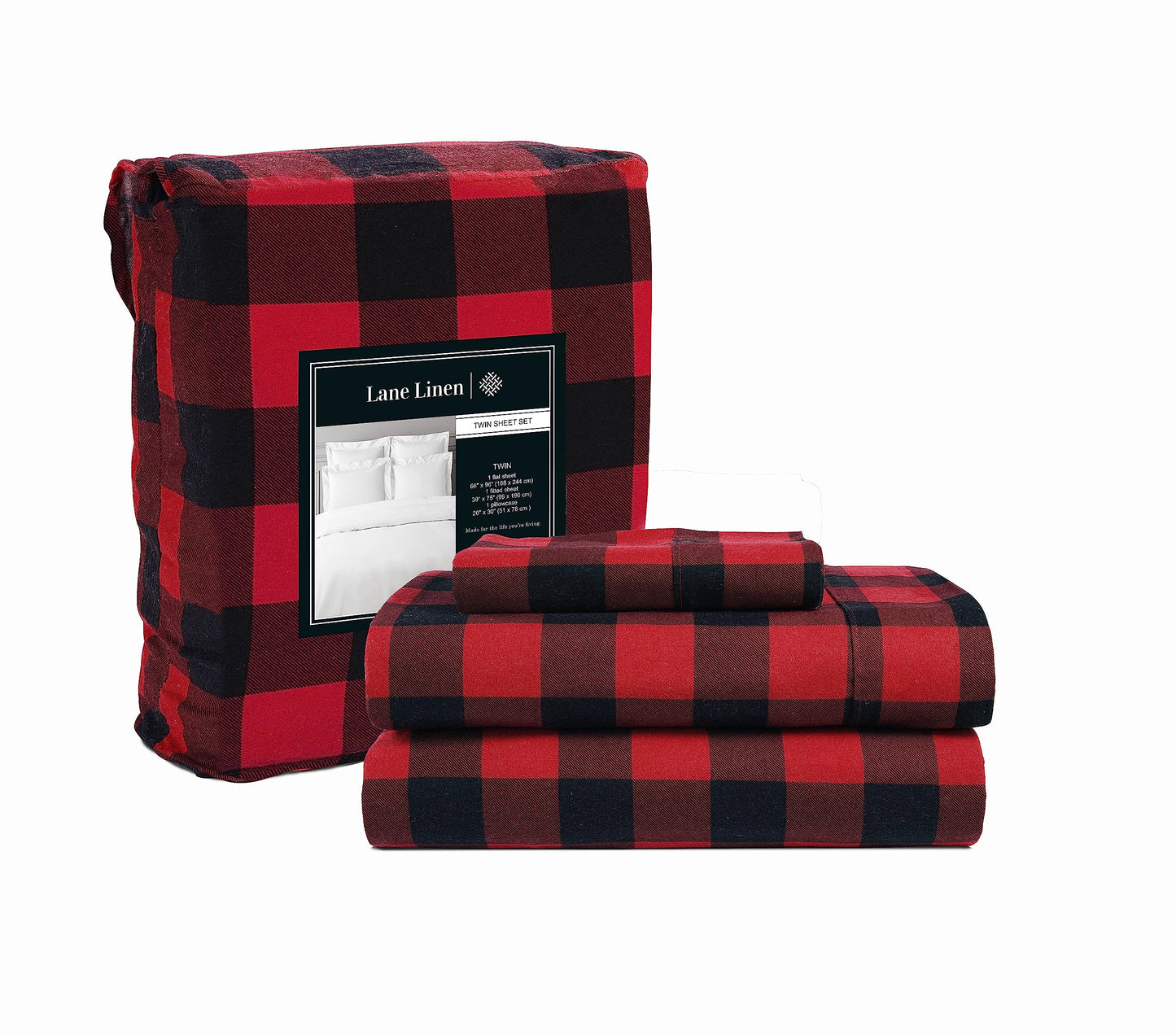 100% Cotton Flannel Sheets Set - Queen Size Flannel Sheets, 4-Piece Luxury Bedding Sets, Lightweight, Brushed for Extra Softness, Warm and Cozy, 16" Deep Pocket - Red Checks