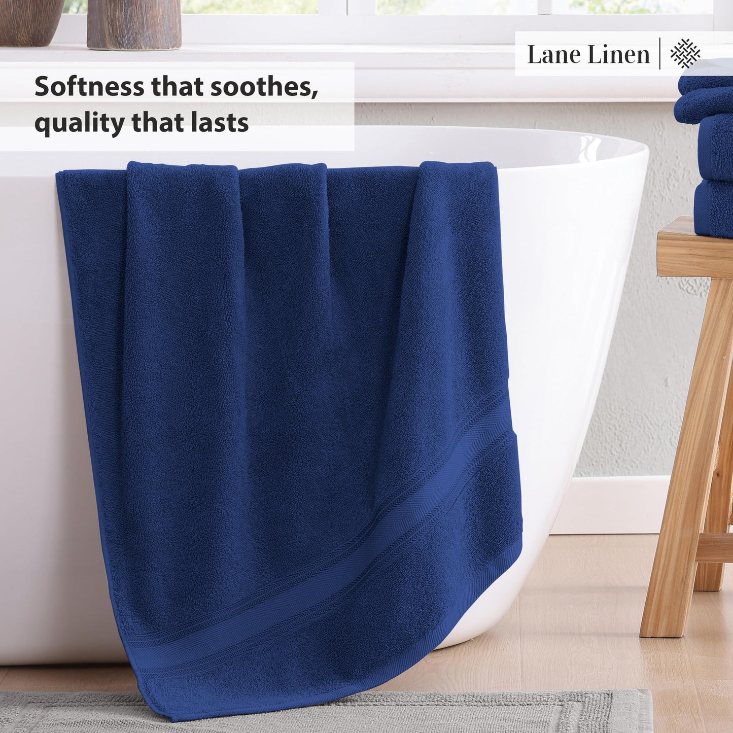 LANE LINEN Luxury Bath Towels Set - 6 Piece 100% CottonBathroom Zero Twist Shower Extra Absorbent Towel Super Soft 2 Hand Wash Cloths White