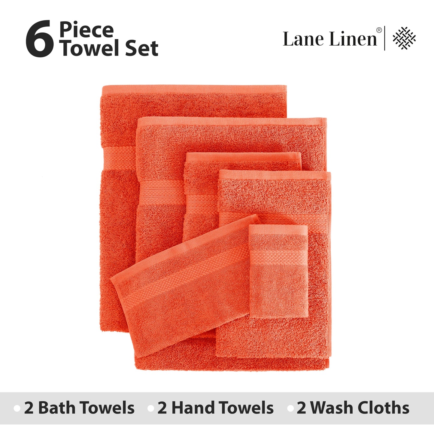 6 Piece Bath Towel Set - 100% Cotton Bathroom Towels, Extra Large Bath Towels, Hotel Towels, 2 Bath Towels Bathroom Sets, 2 Hand Towel for Bathroom, 2 Wash Cloths for Your Body and face - Rust