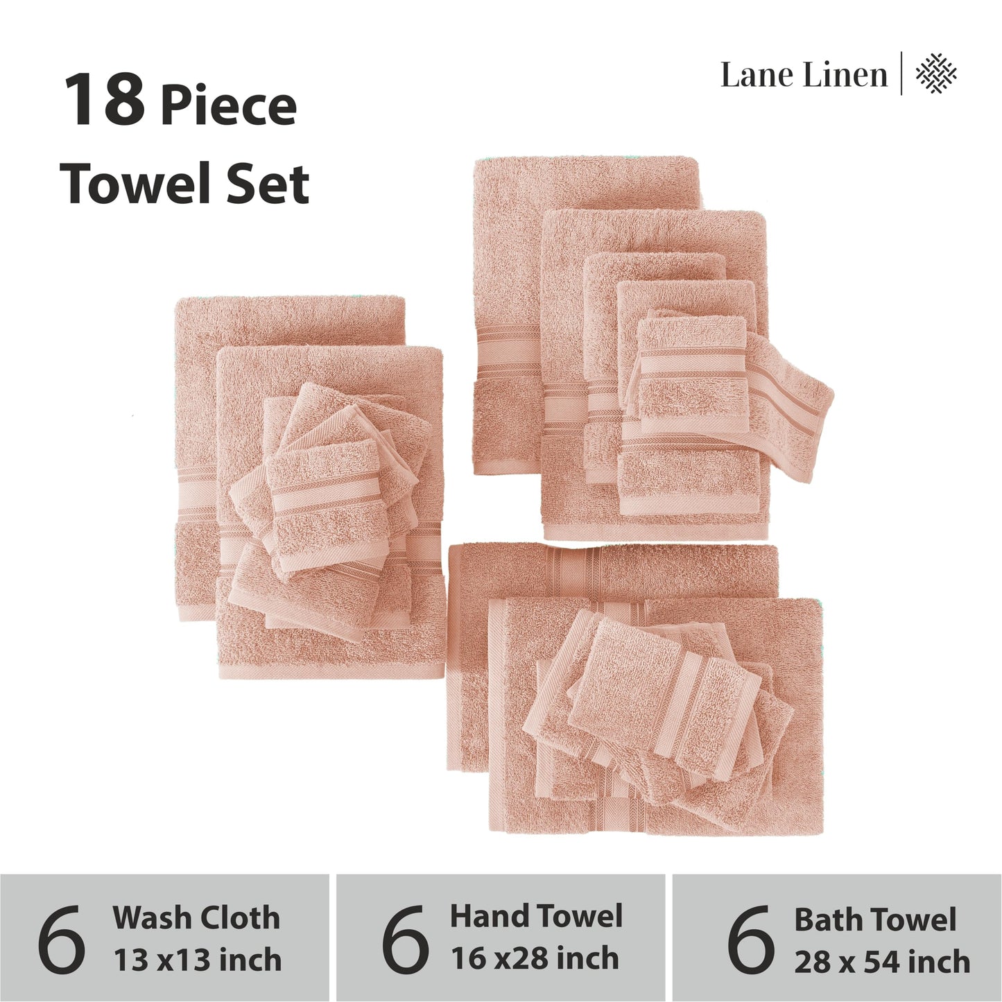 LANE LINEN Luxury Bath Towels Set - 6 Piece 100% CottonBathroom Zero Twist Shower Extra Absorbent Towel Super Soft 2 Hand Wash Cloths White