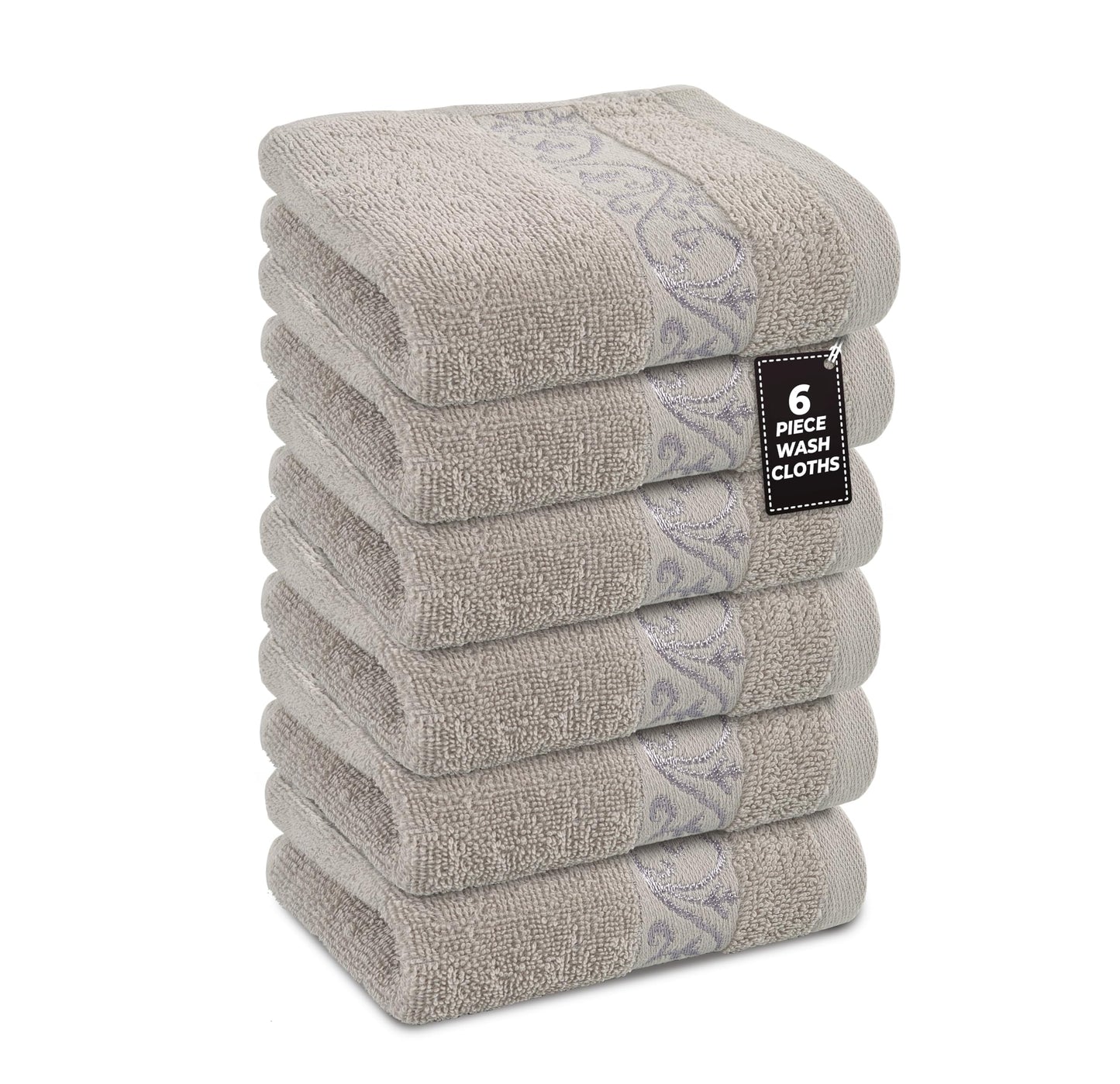 Premium 12 Pack Wash Cloths Set - 13x13 Inches, Highly Absorbent 100% Cotton Towels for Bathroom, Spa, Gym, Face - Grey