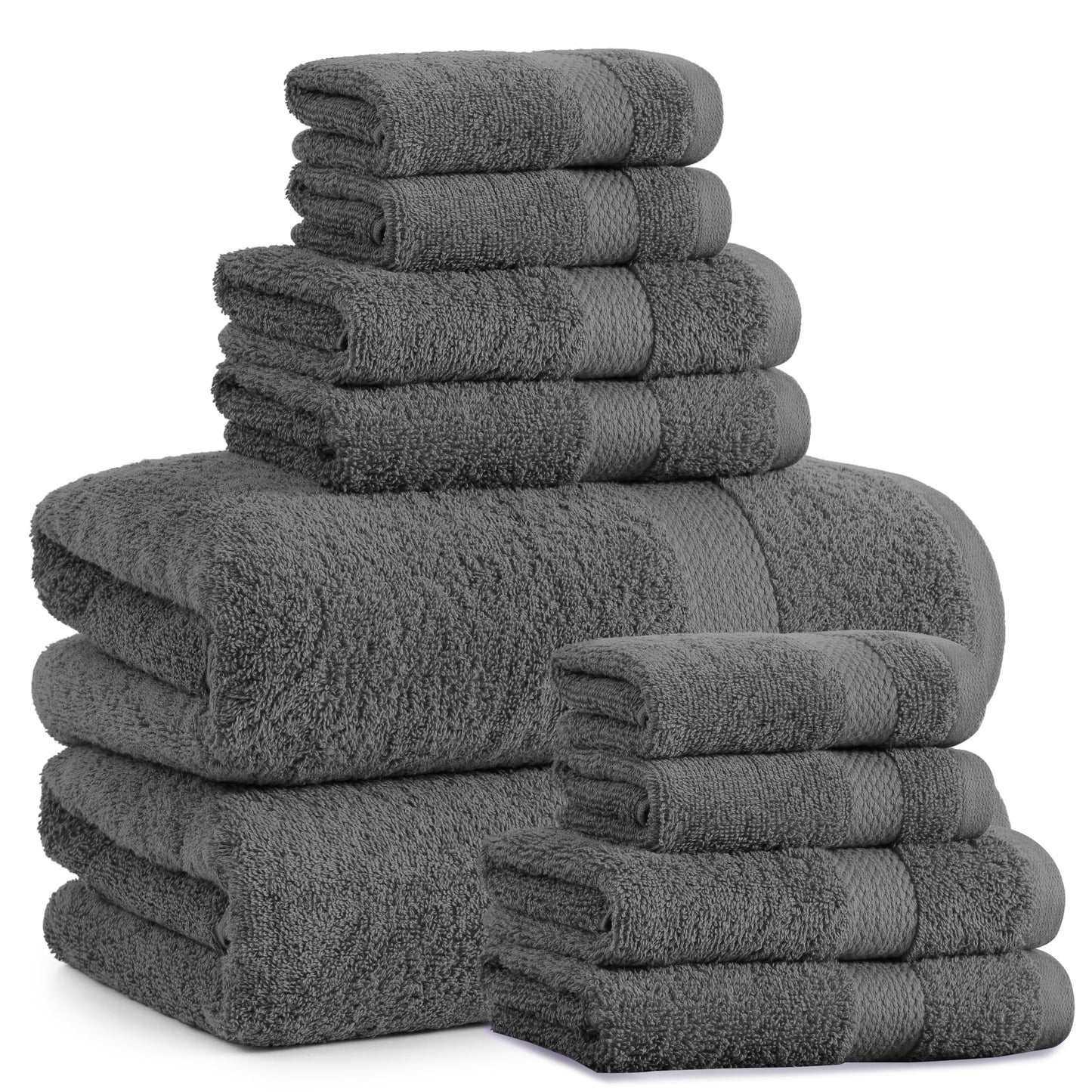 LANE LINEN 100% Cotton Bath Towels for Bathroom Set-Space Grey Bath Towel Set, 2 Luxury Bath Towels Extra Large, 4 Space Grey Hand Towels for Bathroom and 4 Washcloths Sets- 10 PC Bathroom Towels Set