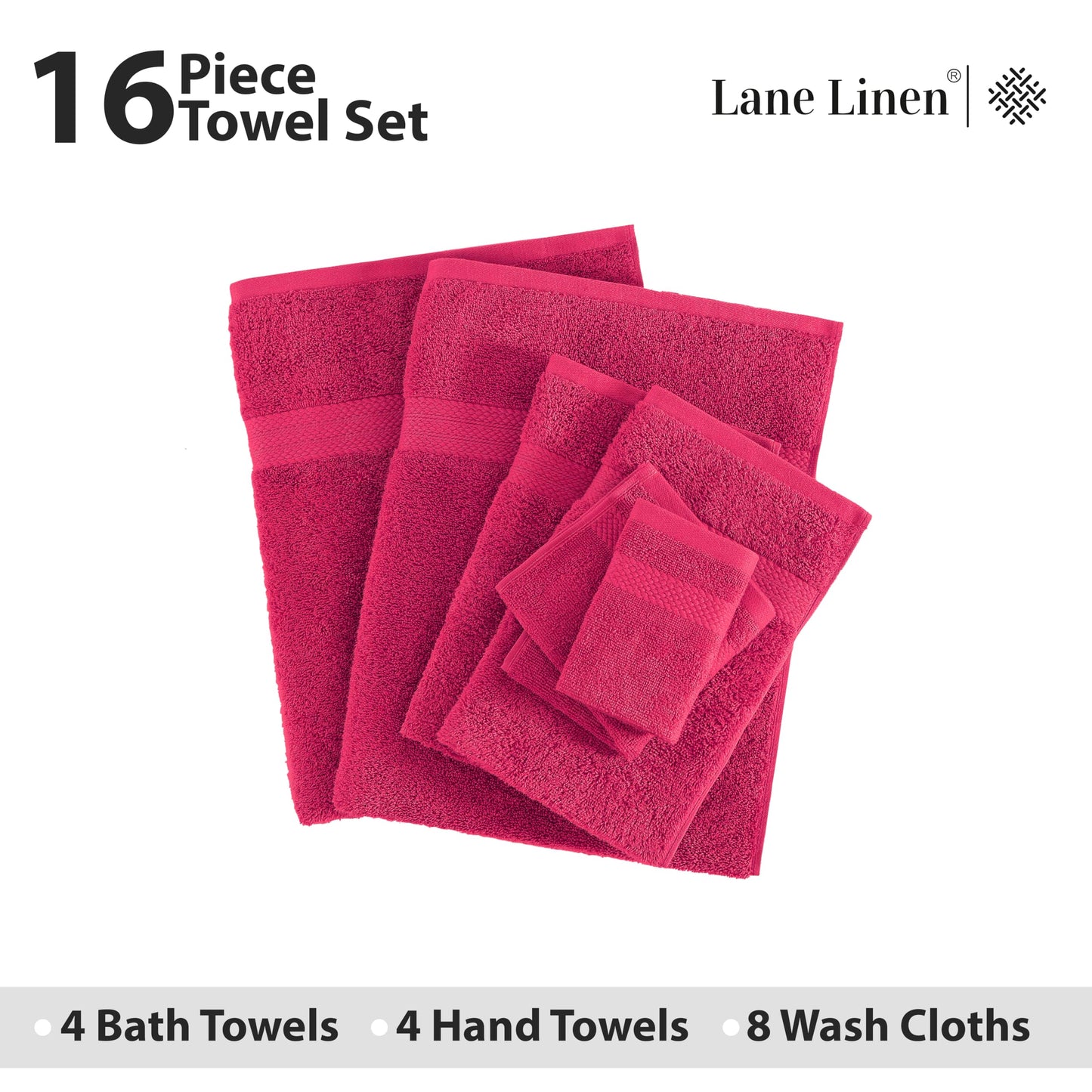 LANE LINEN 100% Cotton Bath Towels for Bathroom Set-Space Grey Bath Towel Set, 2 Luxury Bath Towels Extra Large, 4 Space Grey Hand Towels for Bathroom and 4 Washcloths Sets- 10 PC Bathroom Towels Set