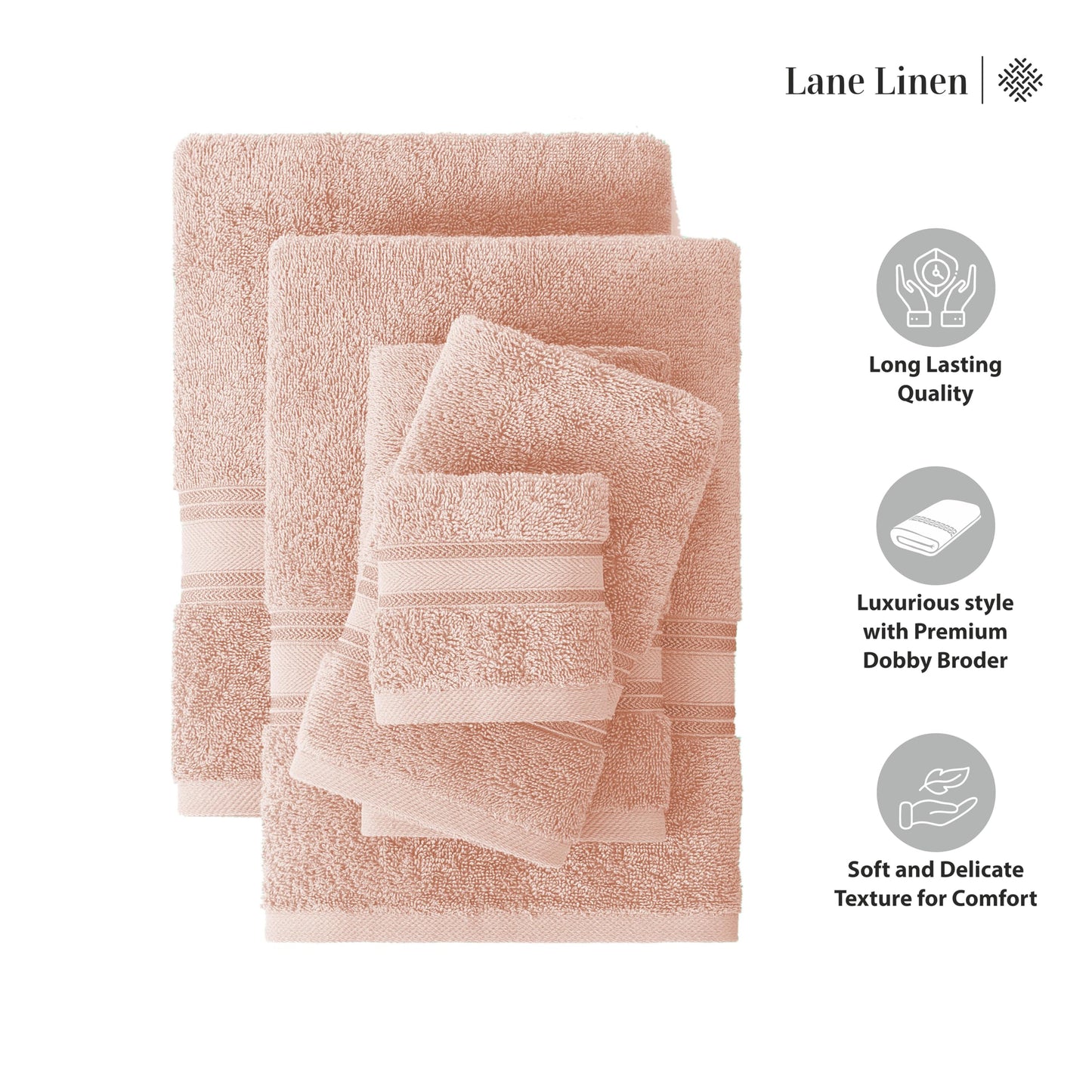 LANE LINEN Luxury Bath Towels Set - 6 Piece 100% CottonBathroom Zero Twist Shower Extra Absorbent Towel Super Soft 2 Hand Wash Cloths White