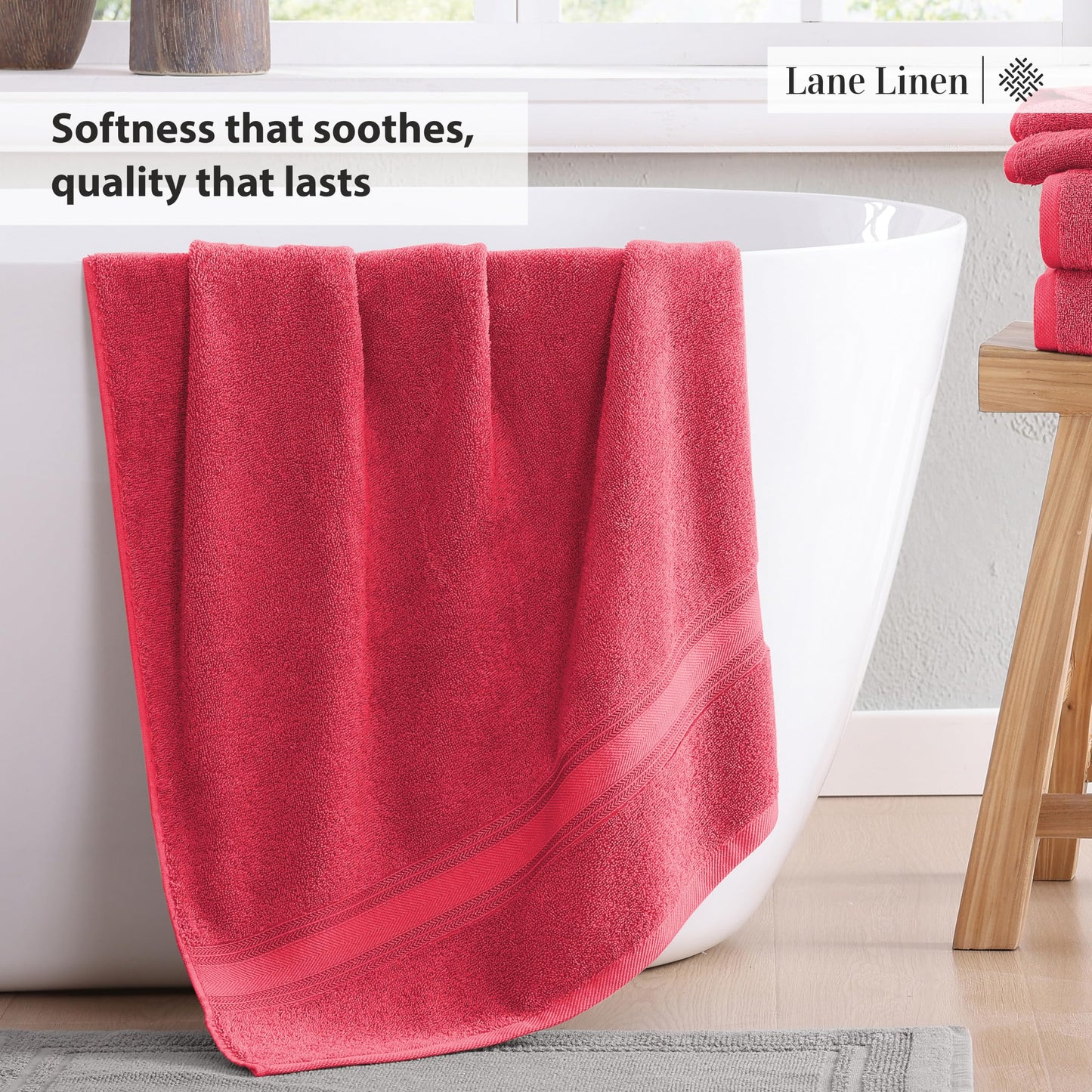 LANE LINEN Luxury Bath Towels Set - 6 Piece 100% CottonBathroom Zero Twist Shower Extra Absorbent Towel Super Soft 2 Hand Wash Cloths White