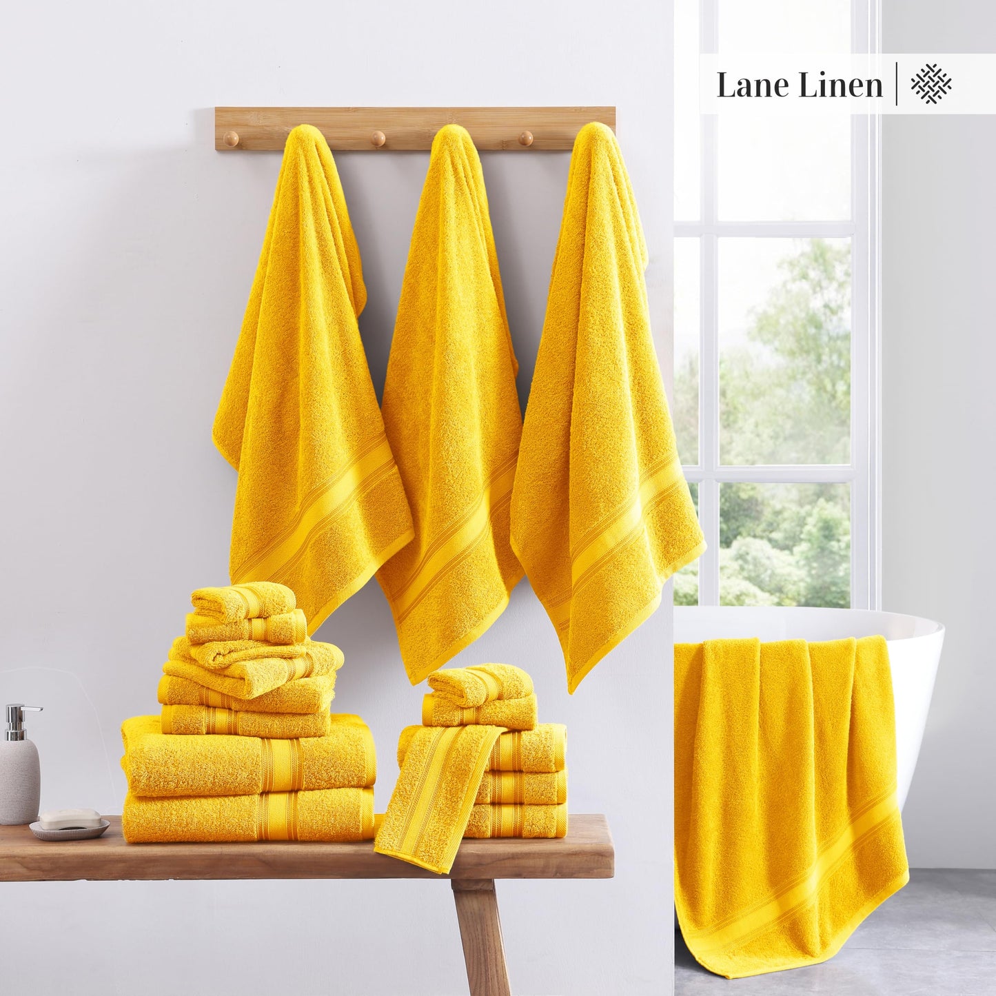 LANE LINEN Luxury Bath Towels Set - 6 Piece 100% CottonBathroom Zero Twist Shower Extra Absorbent Towel Super Soft 2 Hand Wash Cloths White