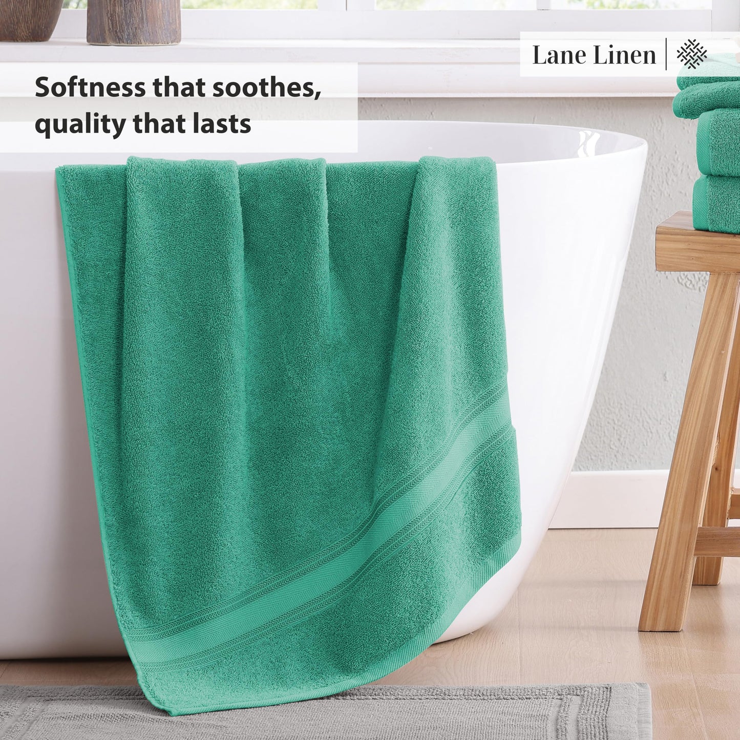 LANE LINEN Luxury Bath Towels Set - 6 Piece 100% CottonBathroom Zero Twist Shower Extra Absorbent Towel Super Soft 2 Hand Wash Cloths White