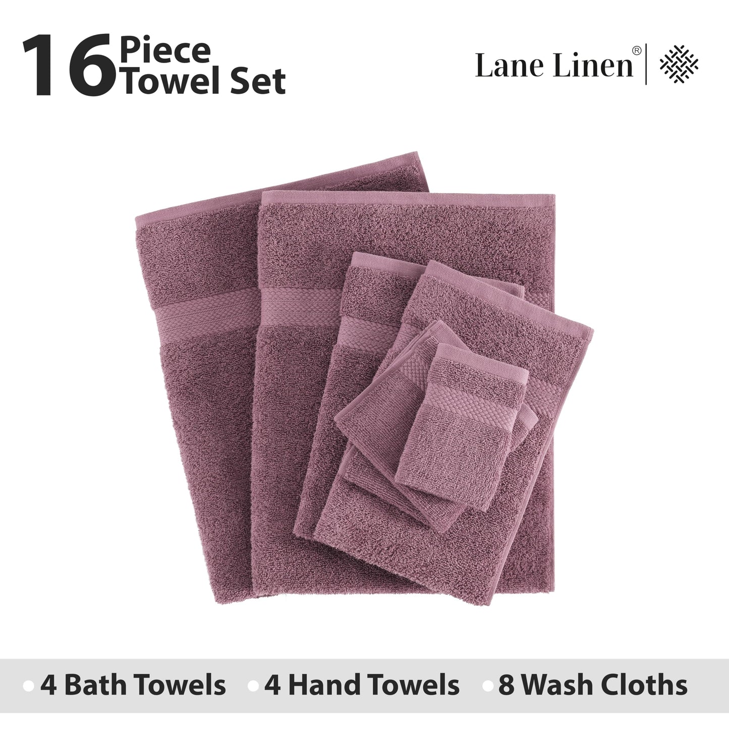 LANE LINEN 100% Cotton Bath Towels for Bathroom Set-Space Grey Bath Towel Set, 2 Luxury Bath Towels Extra Large, 4 Space Grey Hand Towels for Bathroom and 4 Washcloths Sets- 10 PC Bathroom Towels Set