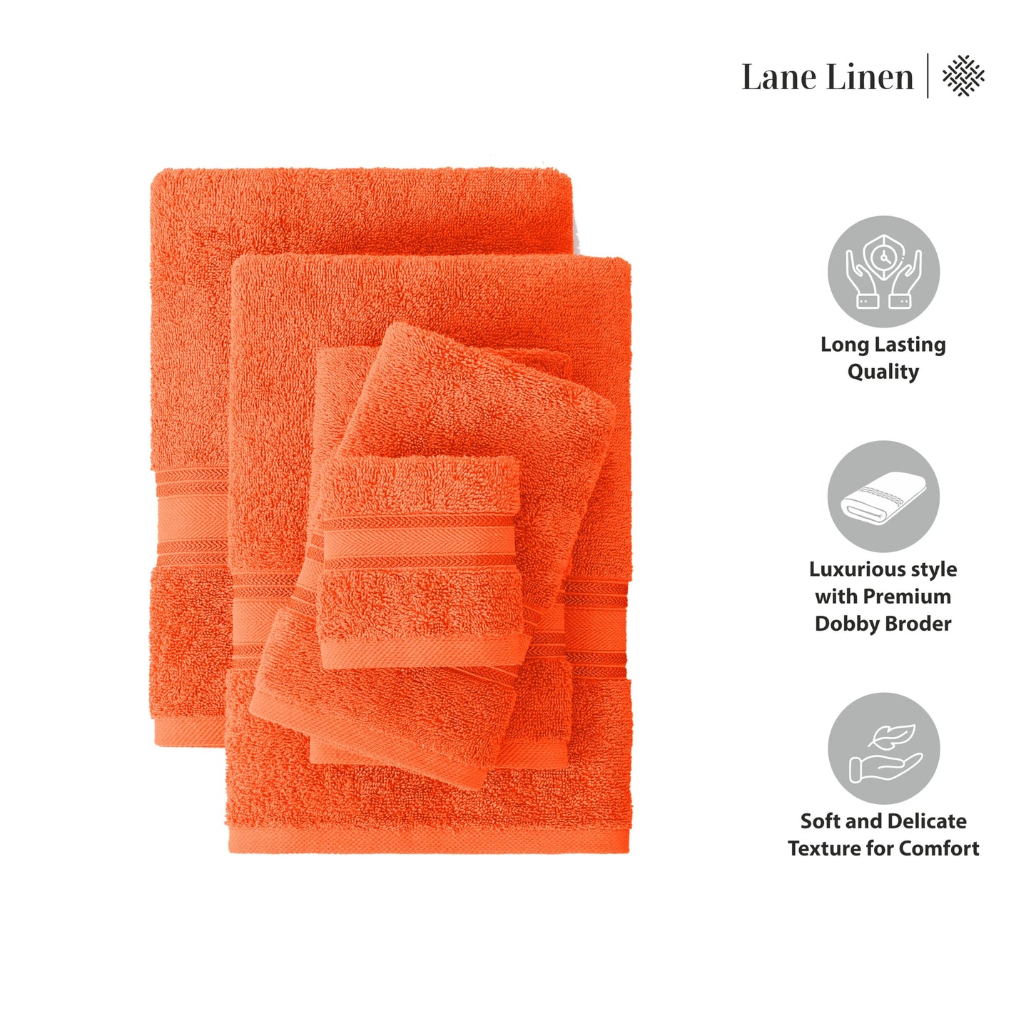 LANE LINEN Luxury Bath Towels Set - 6 Piece 100% CottonBathroom Zero Twist Shower Extra Absorbent Towel Super Soft 2 Hand Wash Cloths White