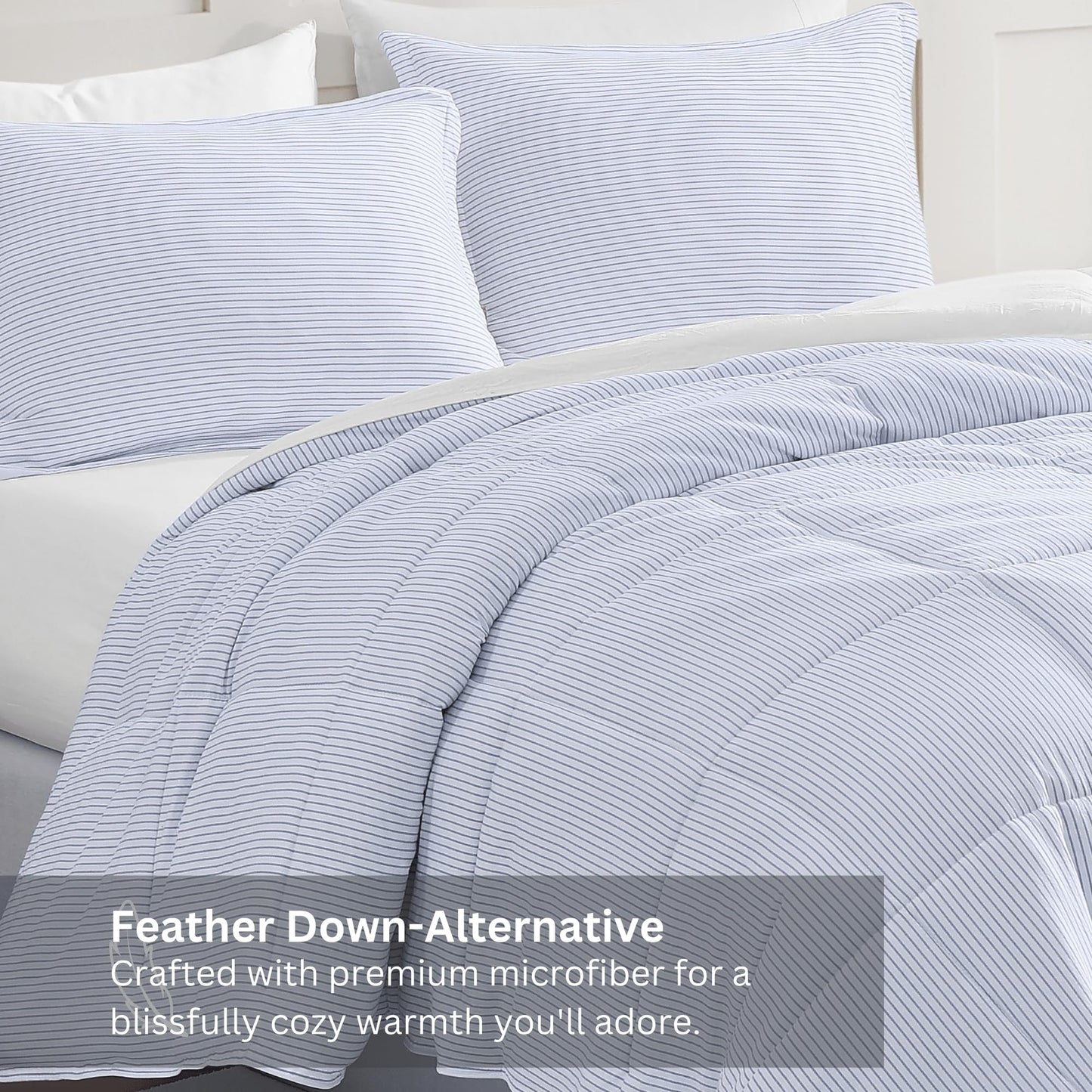 Comforter Set Queen Size - Goose Down Alternative – Washed Ultra-Soft - Premium All Season Warmth Bedding Set (Queen, French Blue)