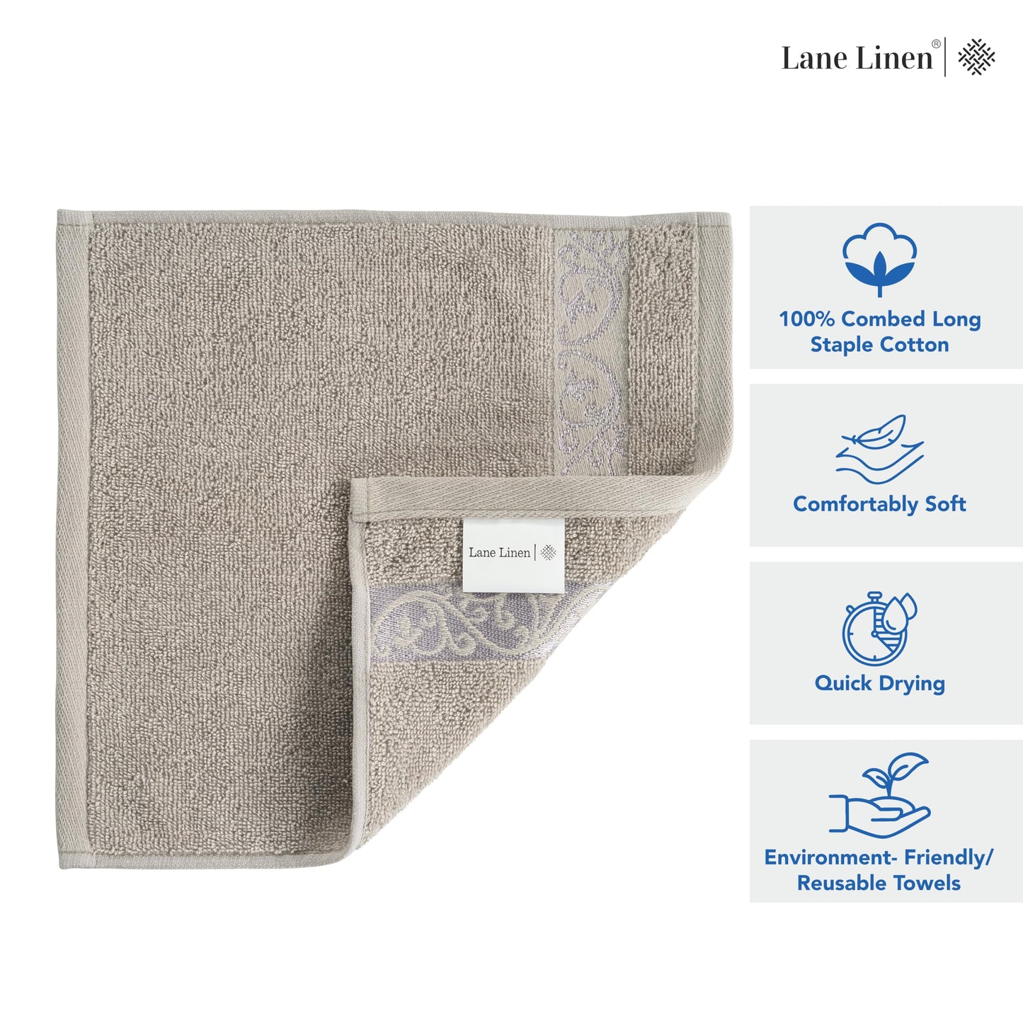 Premium 12 Pack Wash Cloths Set - 13x13 Inches, Highly Absorbent 100% Cotton Towels for Bathroom, Spa, Gym, Face - Grey