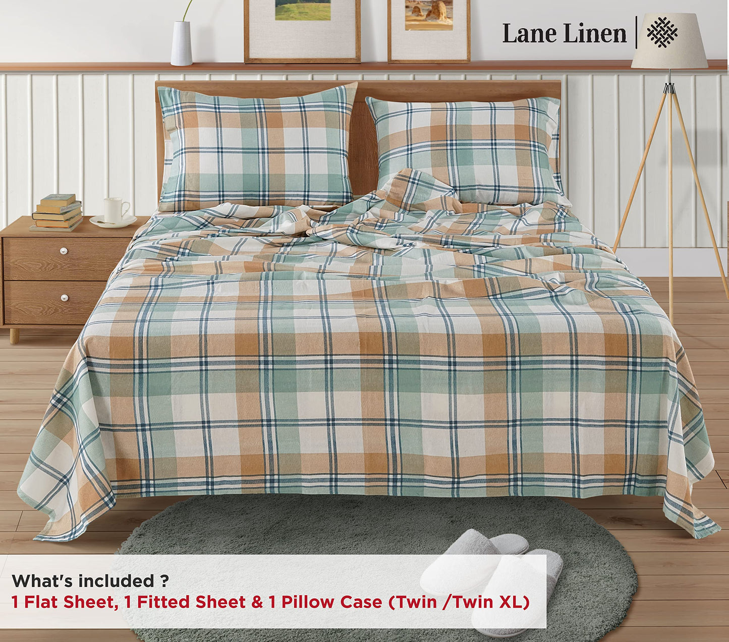 100% Cotton Flannel Sheets Set - Queen Size Flannel Sheets, 4-Piece Luxury Bedding Sets, Lightweight, Brushed for Extra Softness, Warm and Cozy, 16" Deep Pocket - Red Checks