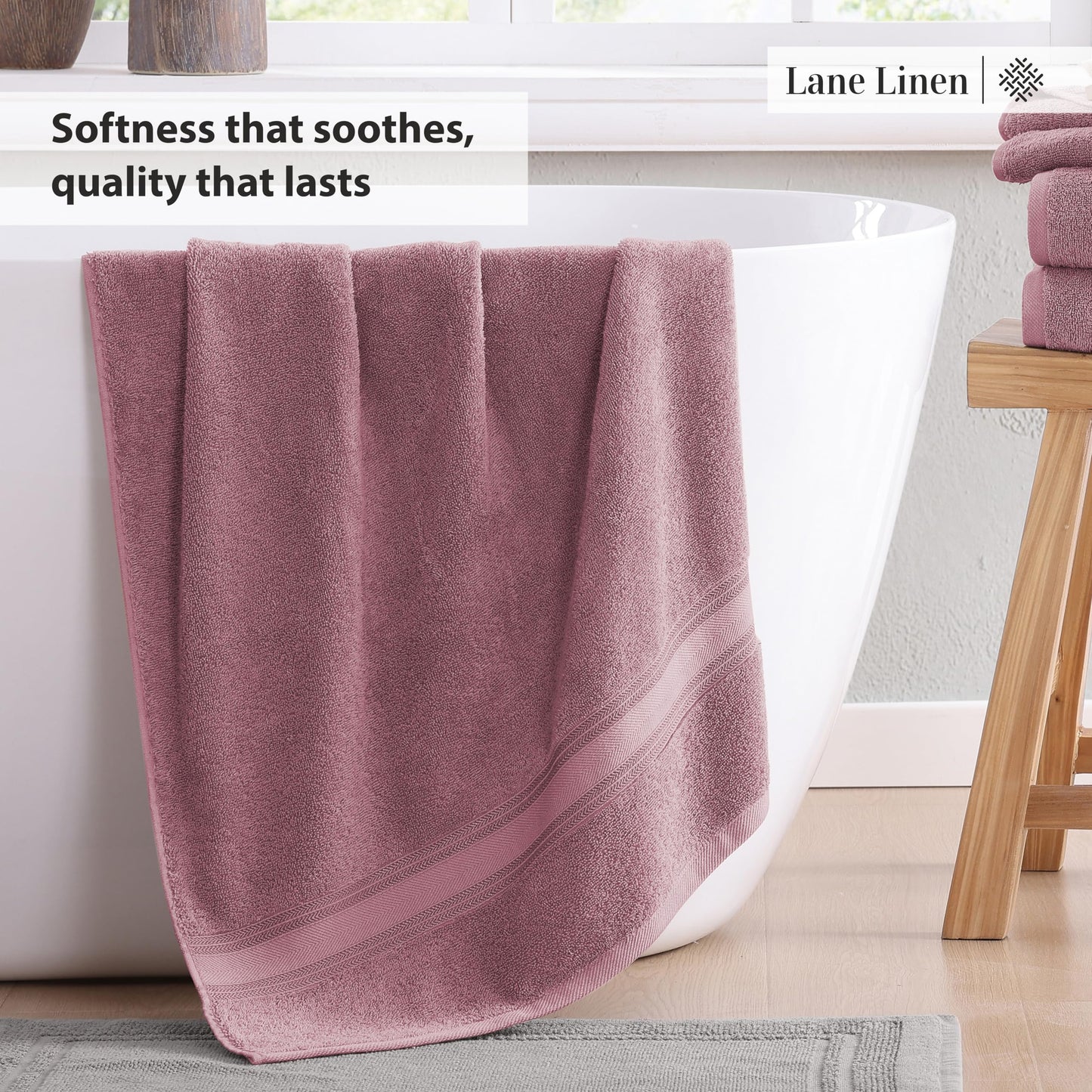 LANE LINEN Luxury Bath Towels Set - 6 Piece 100% CottonBathroom Zero Twist Shower Extra Absorbent Towel Super Soft 2 Hand Wash Cloths White