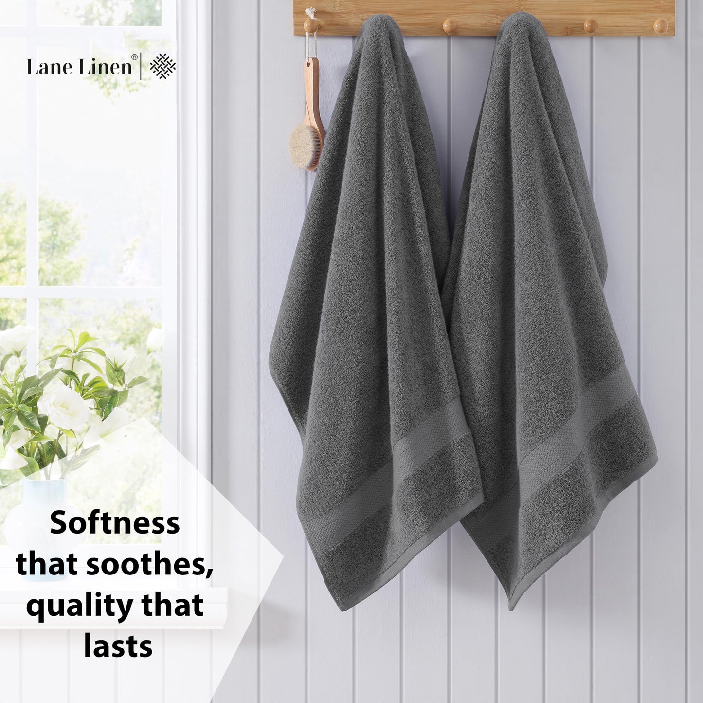 LANE LINEN 100% Cotton Bath Towels for Bathroom Set-Space Grey Bath Towel Set, 2 Luxury Bath Towels Extra Large, 4 Space Grey Hand Towels for Bathroom and 4 Washcloths Sets- 10 PC Bathroom Towels Set