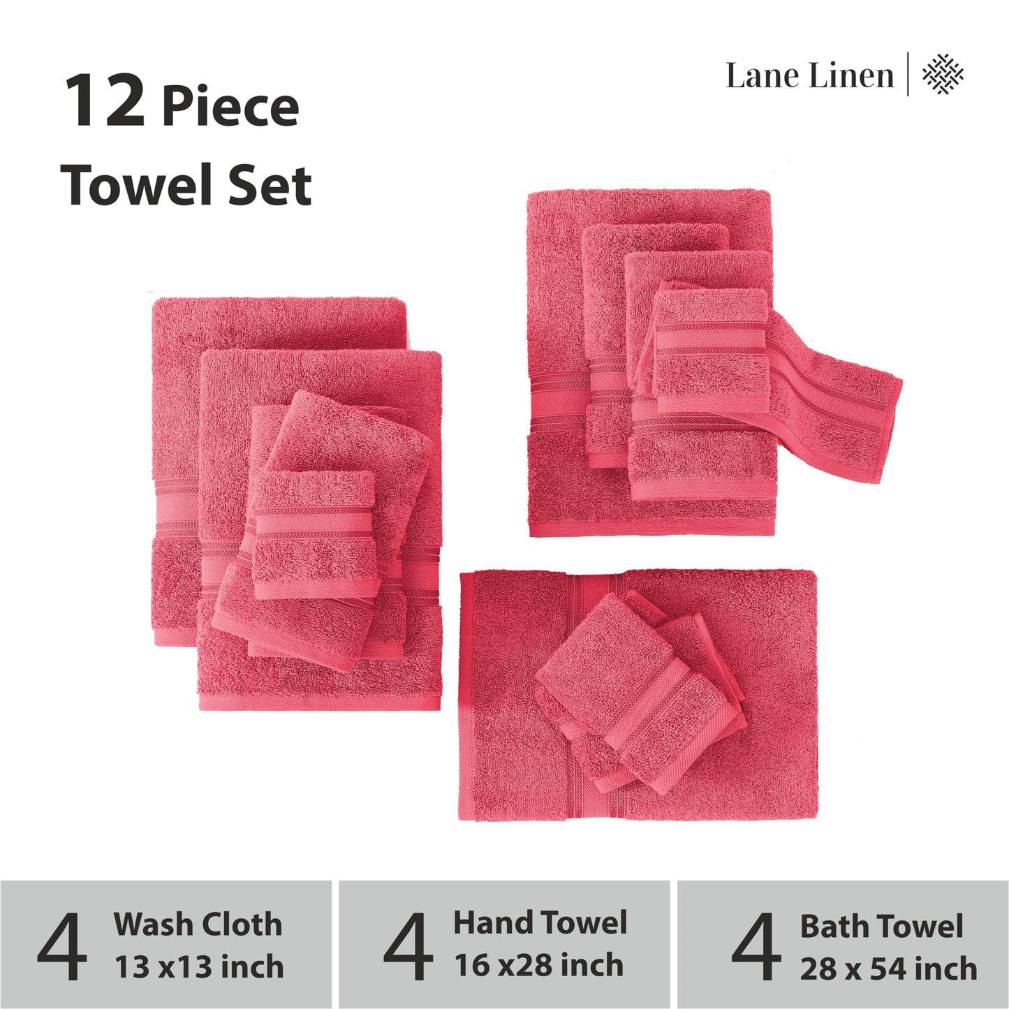 LANE LINEN Luxury Bath Towels Set - 6 Piece 100% CottonBathroom Zero Twist Shower Extra Absorbent Towel Super Soft 2 Hand Wash Cloths White