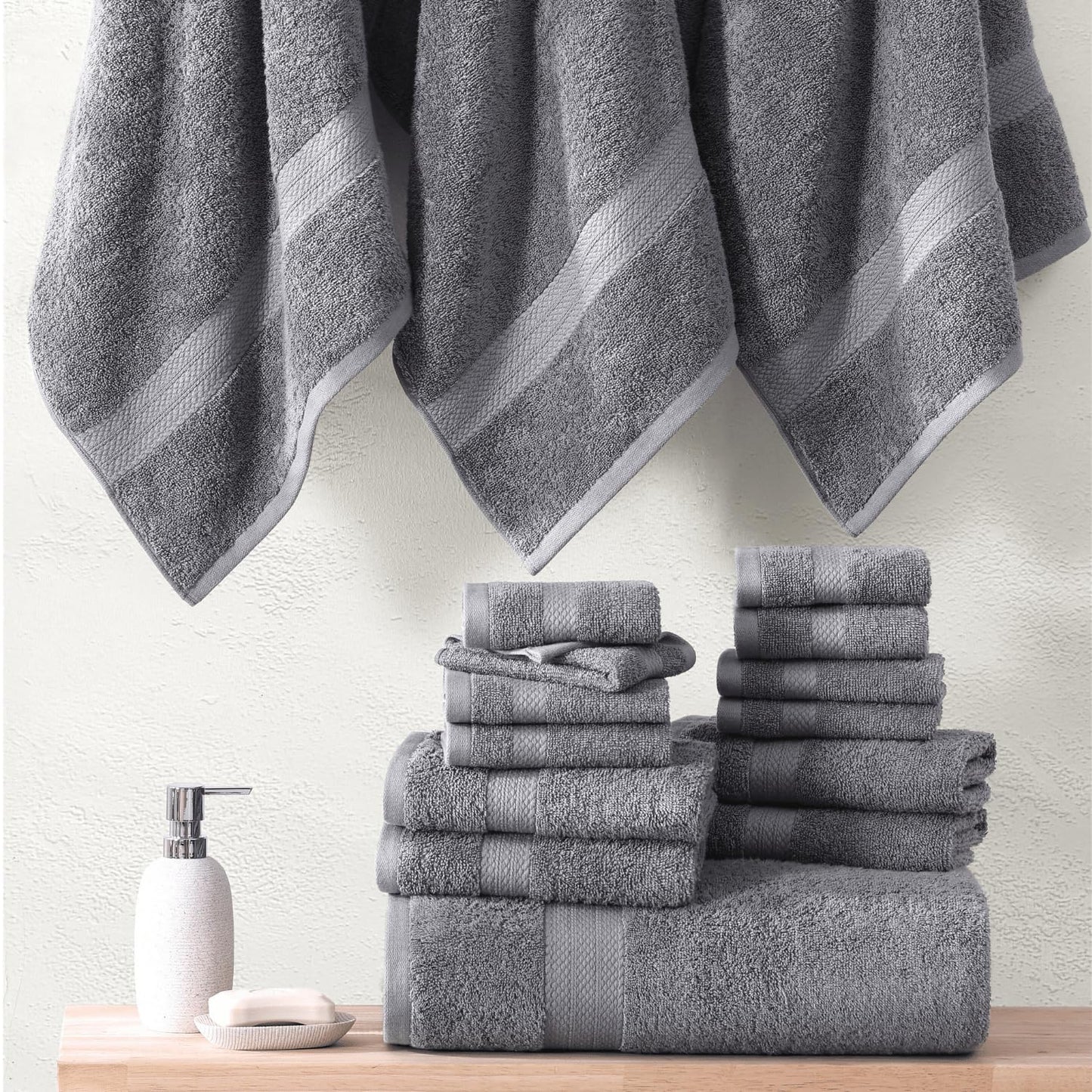 LANE LINEN 100% Cotton Bath Towels for Bathroom Set-Space Grey Bath Towel Set, 2 Luxury Bath Towels Extra Large, 4 Space Grey Hand Towels for Bathroom and 4 Washcloths Sets- 10 PC Bathroom Towels Set